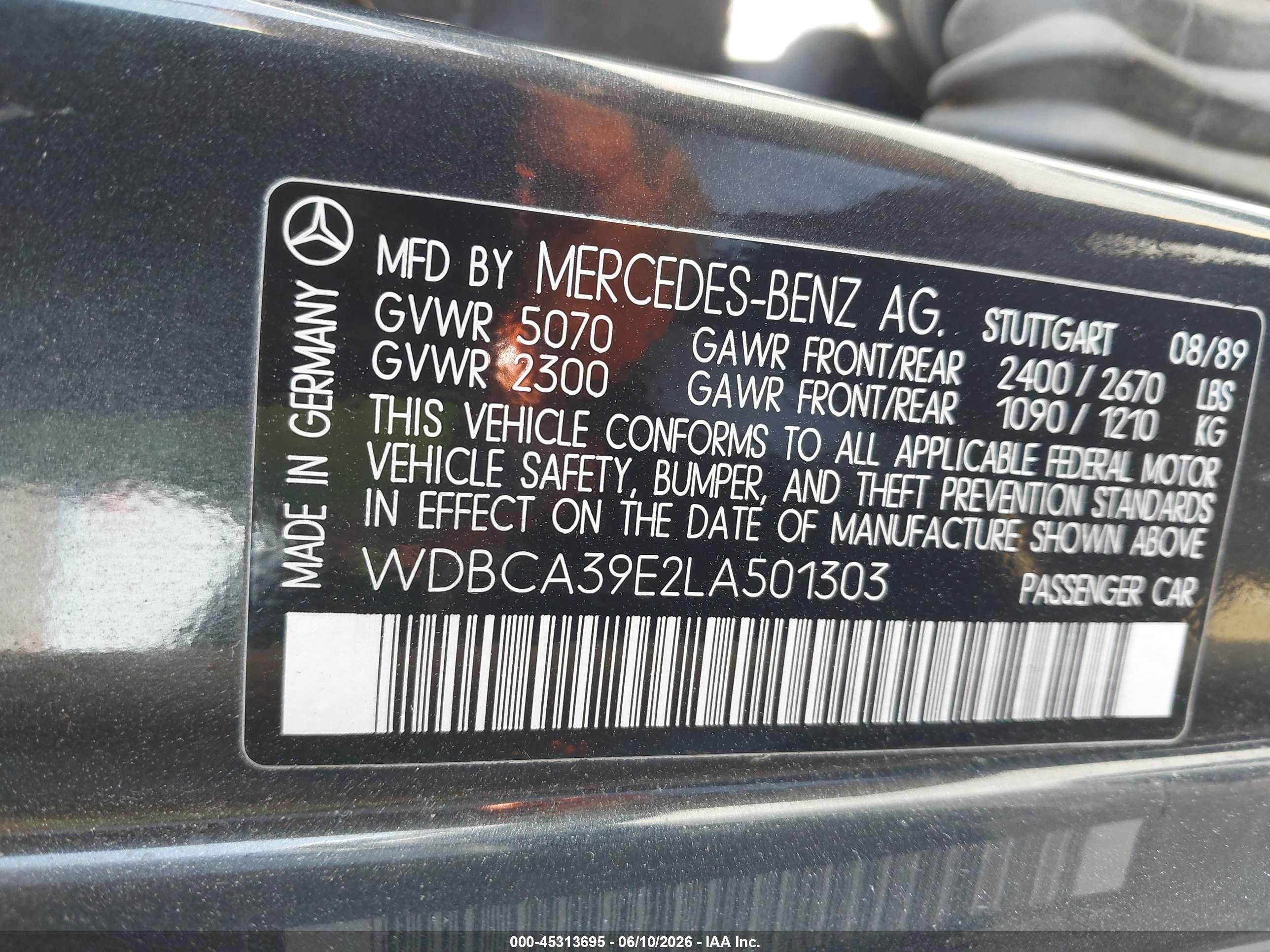 1990 Mercedes-benz 560 Sel Green vin: WDBCA39E2LA501303