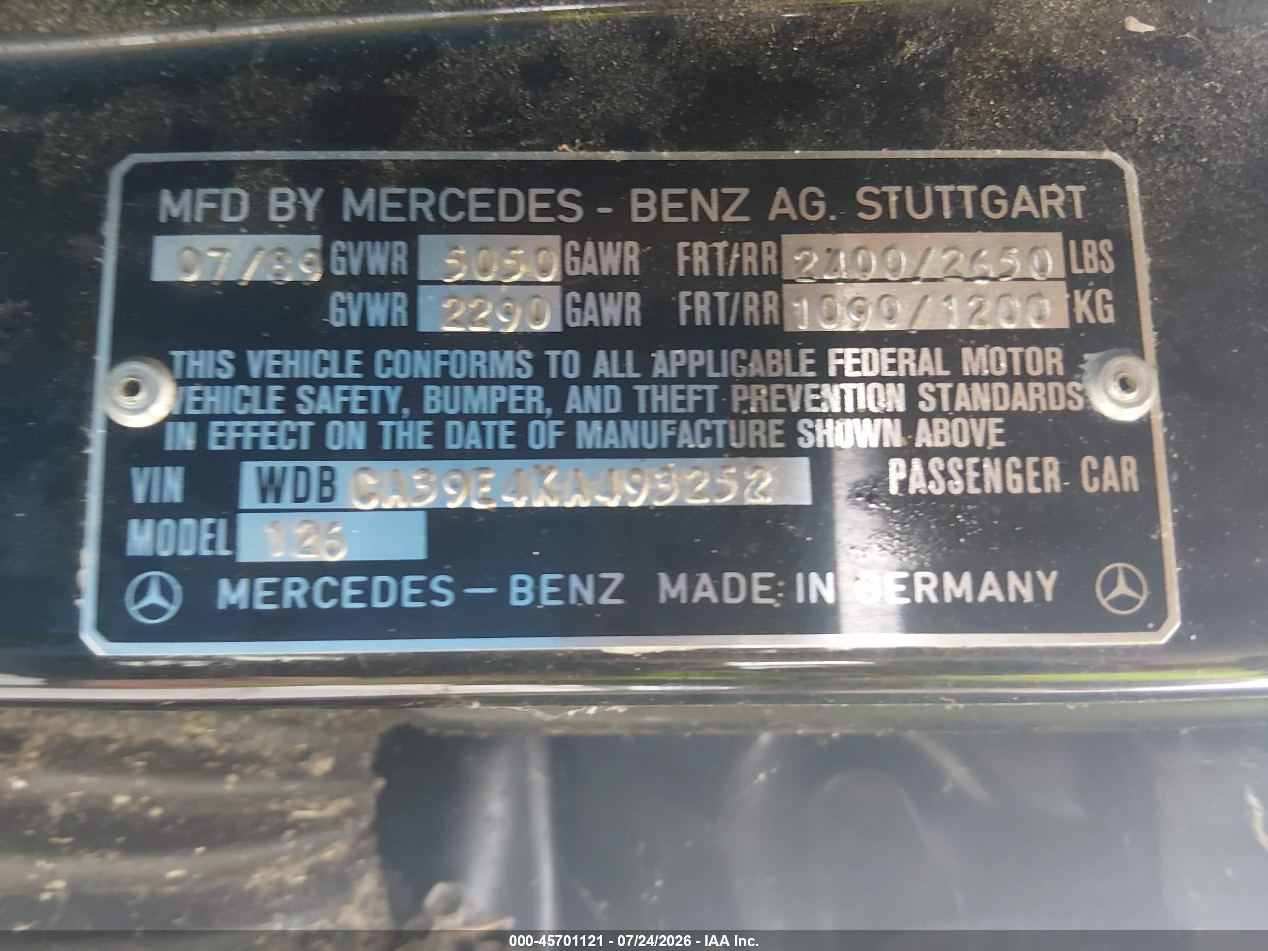 1989 Mercedes-benz 560 Sel Черный vin: WDBCA39E4KA493252