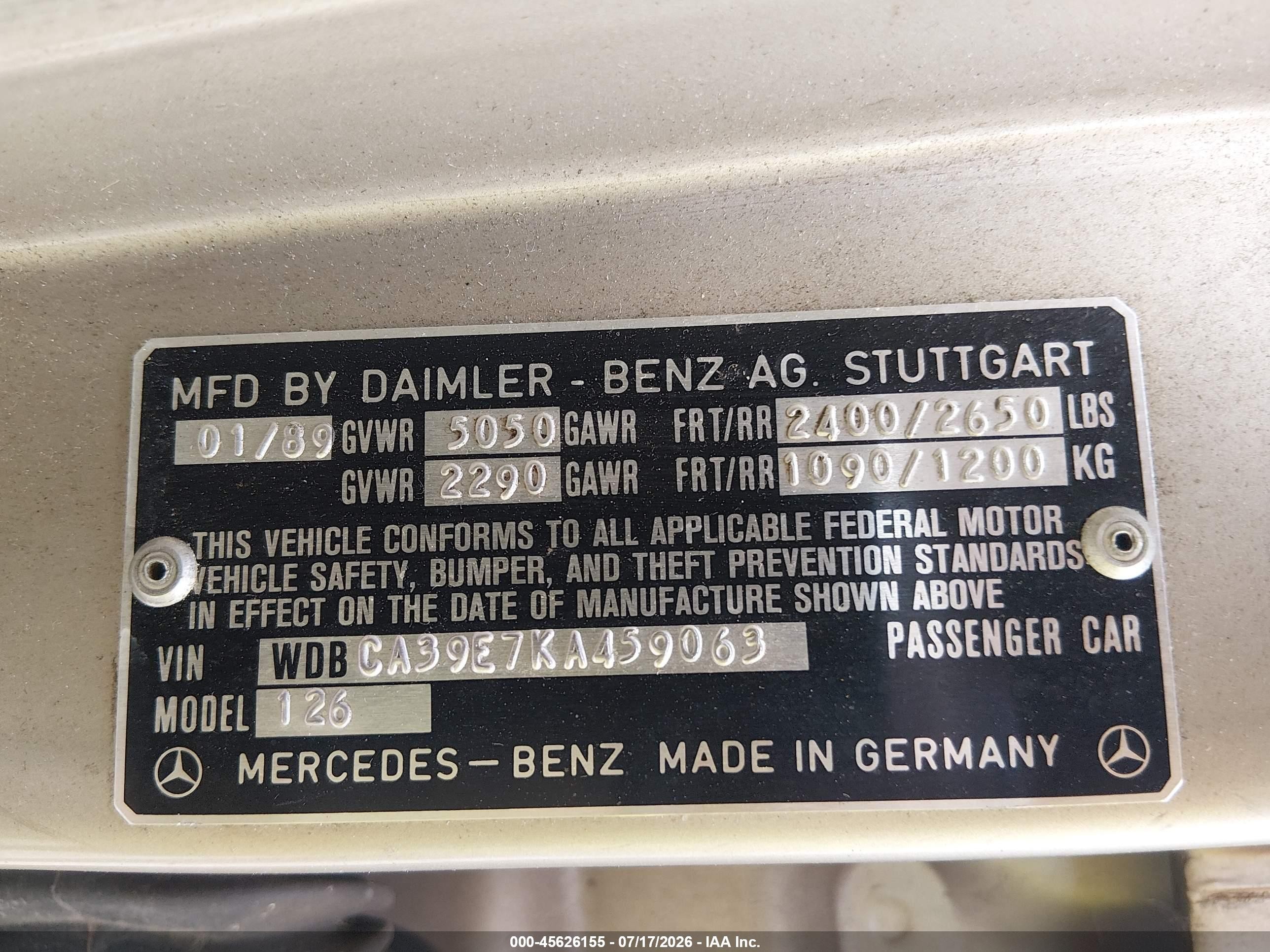 1989 Mercedes-benz 560 Sel Gold vin: WDBCA39E7KA459063