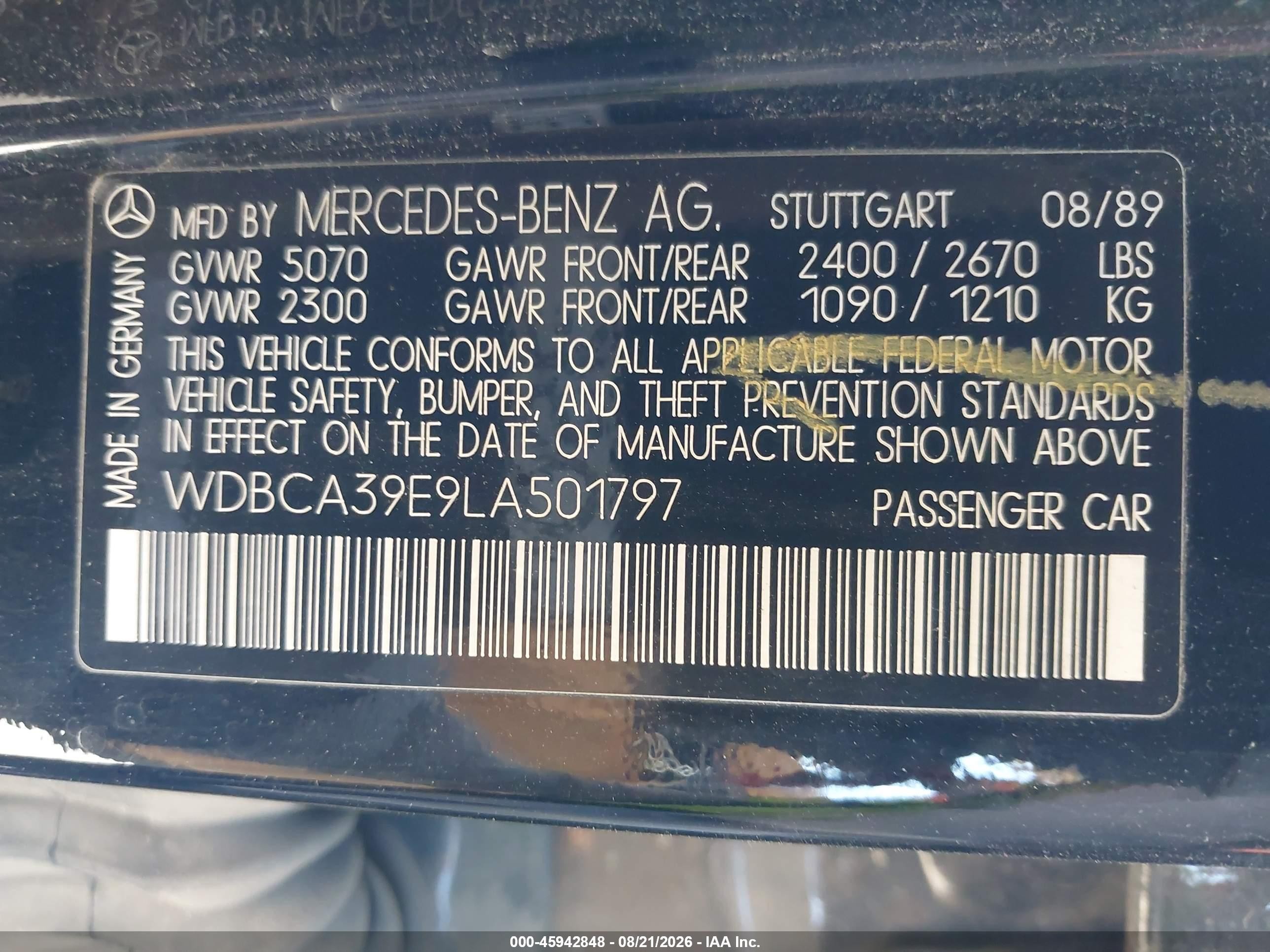 1990 Mercedes-benz 560 Sel Black vin: WDBCA39E9LA501797