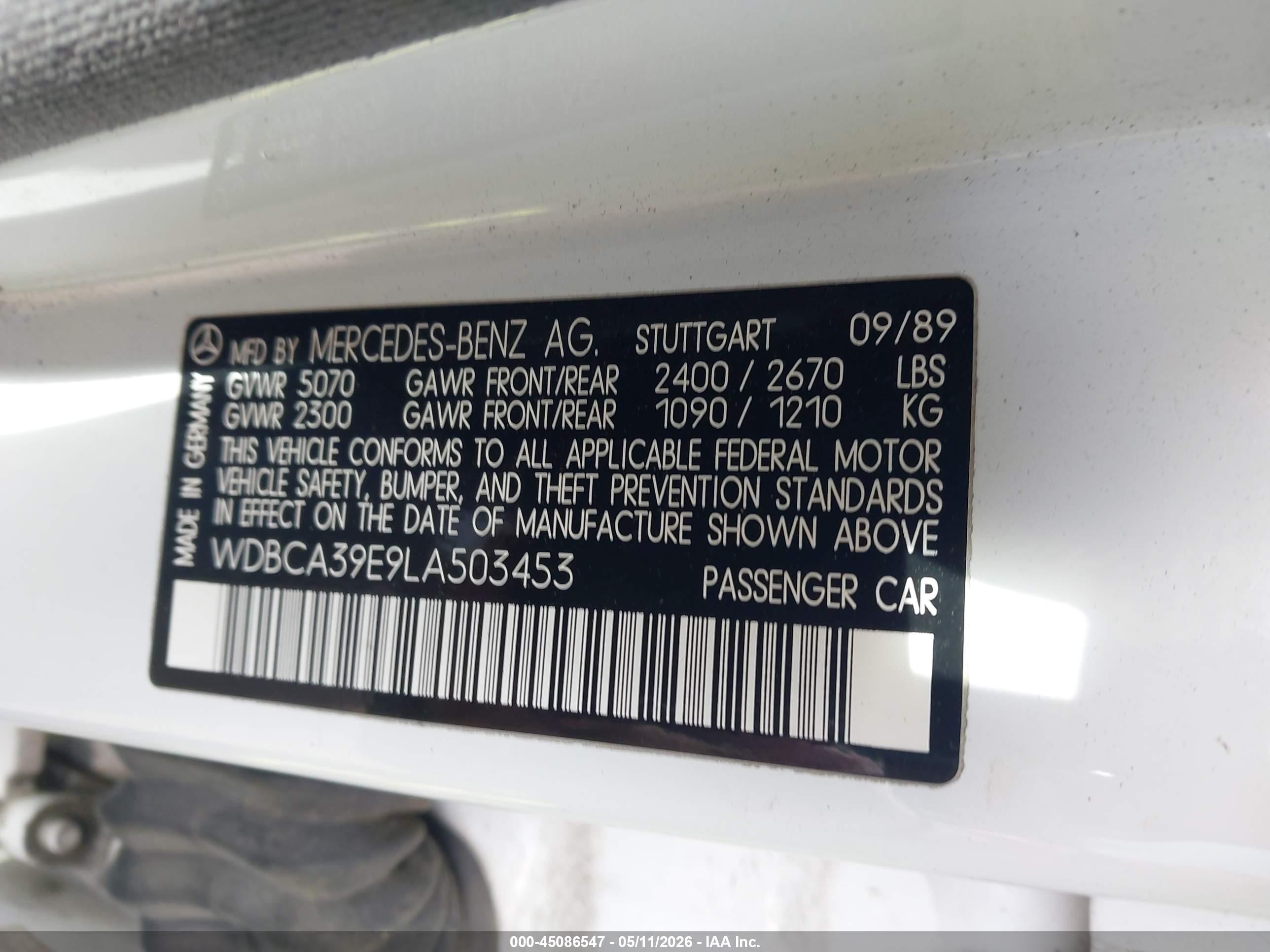 1990 Mercedes-benz 560 Sel White vin: WDBCA39E9LA503453