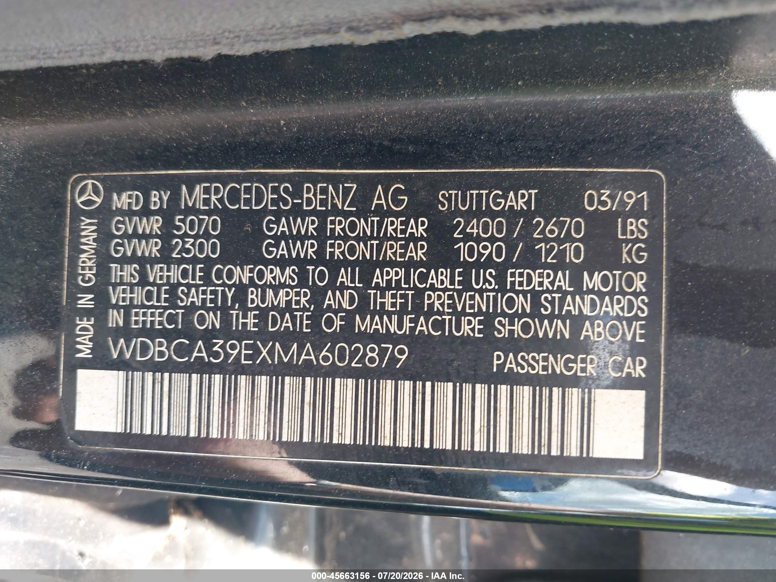 1991 Mercedes-benz 560 Sel Black vin: WDBCA39EXMA602879