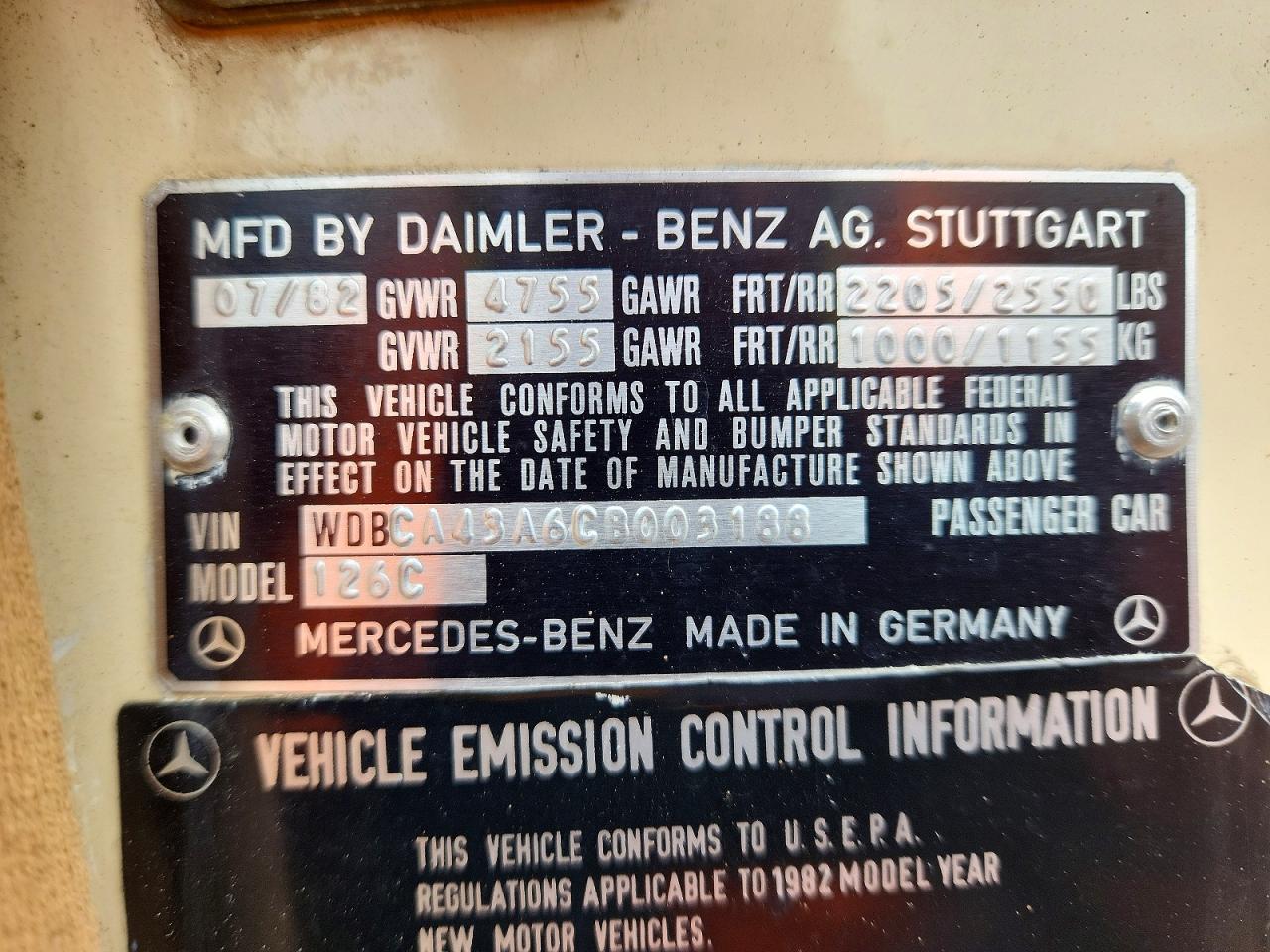 1982 Mercedes-benz 380 Sec Cream vin: WDBCA43A6CB003188