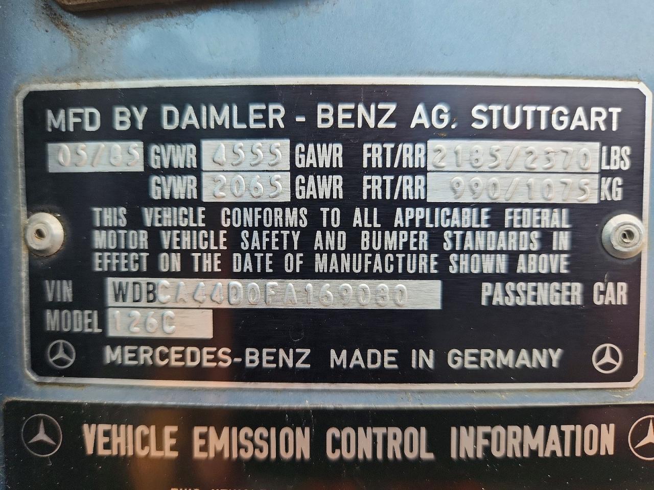 1985 Mercedes-benz 500 Sec Blue vin: WDBCA44D0FA169080