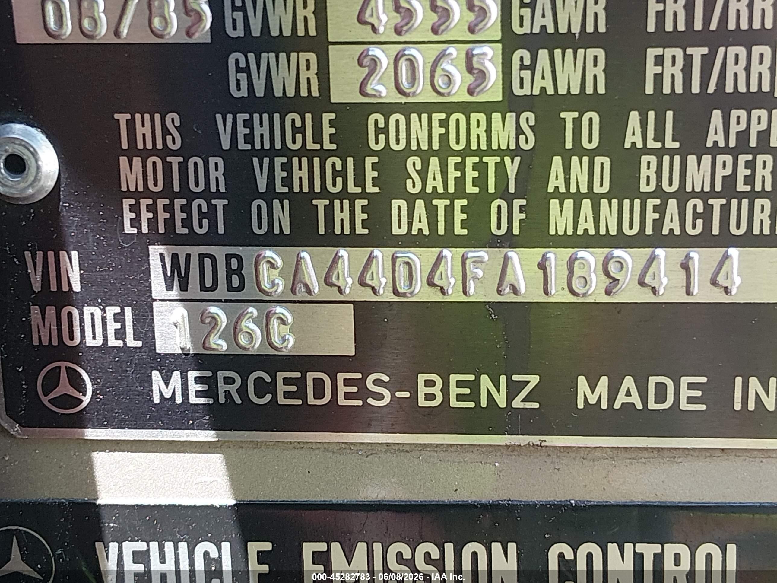 1985 Mercedes-benz 500 Sec Gold vin: WDBCA44D4FA189414