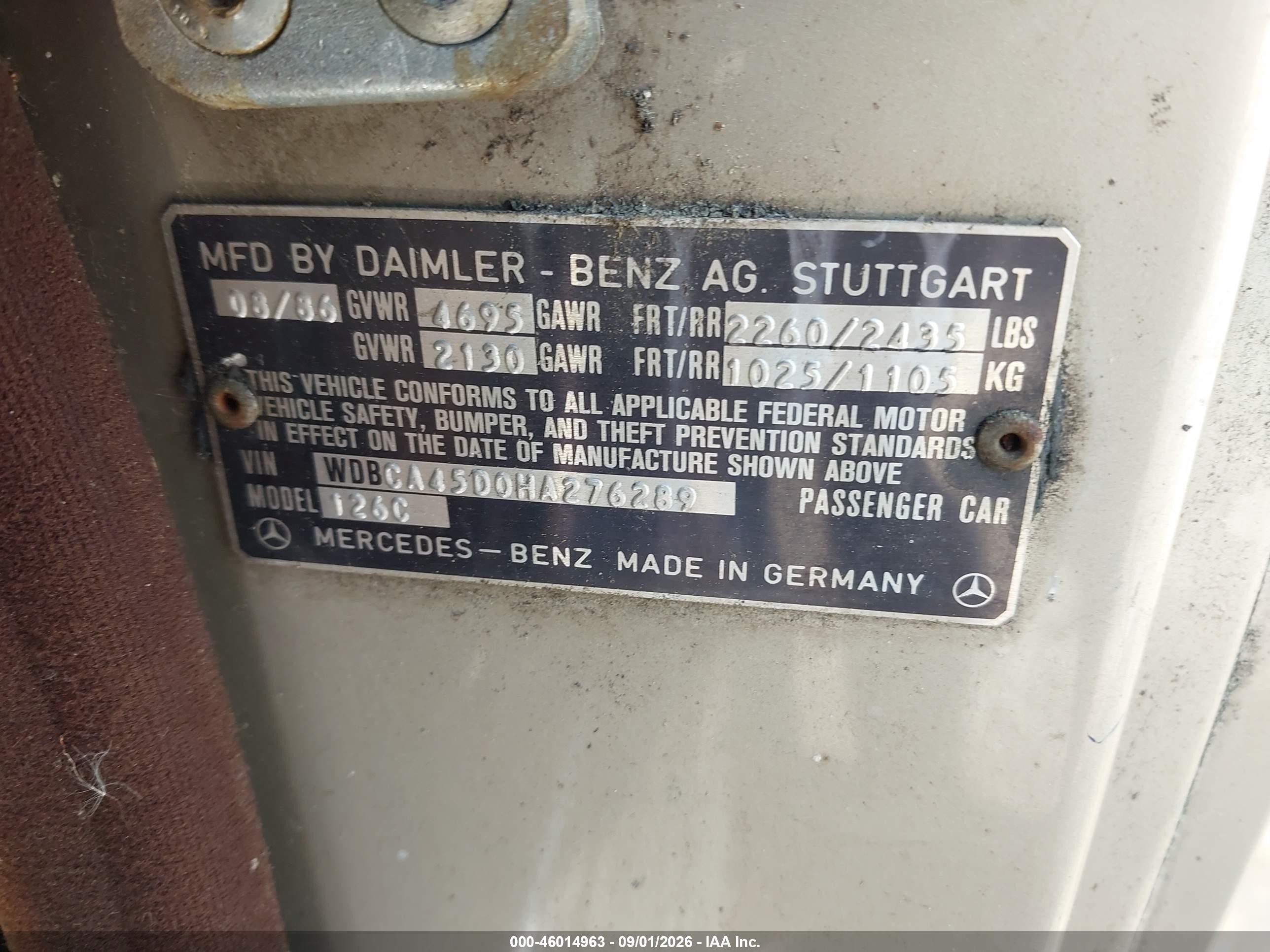 1987 Mercedes-benz 560 Sec Silver vin: WDBCA45D0HA276289