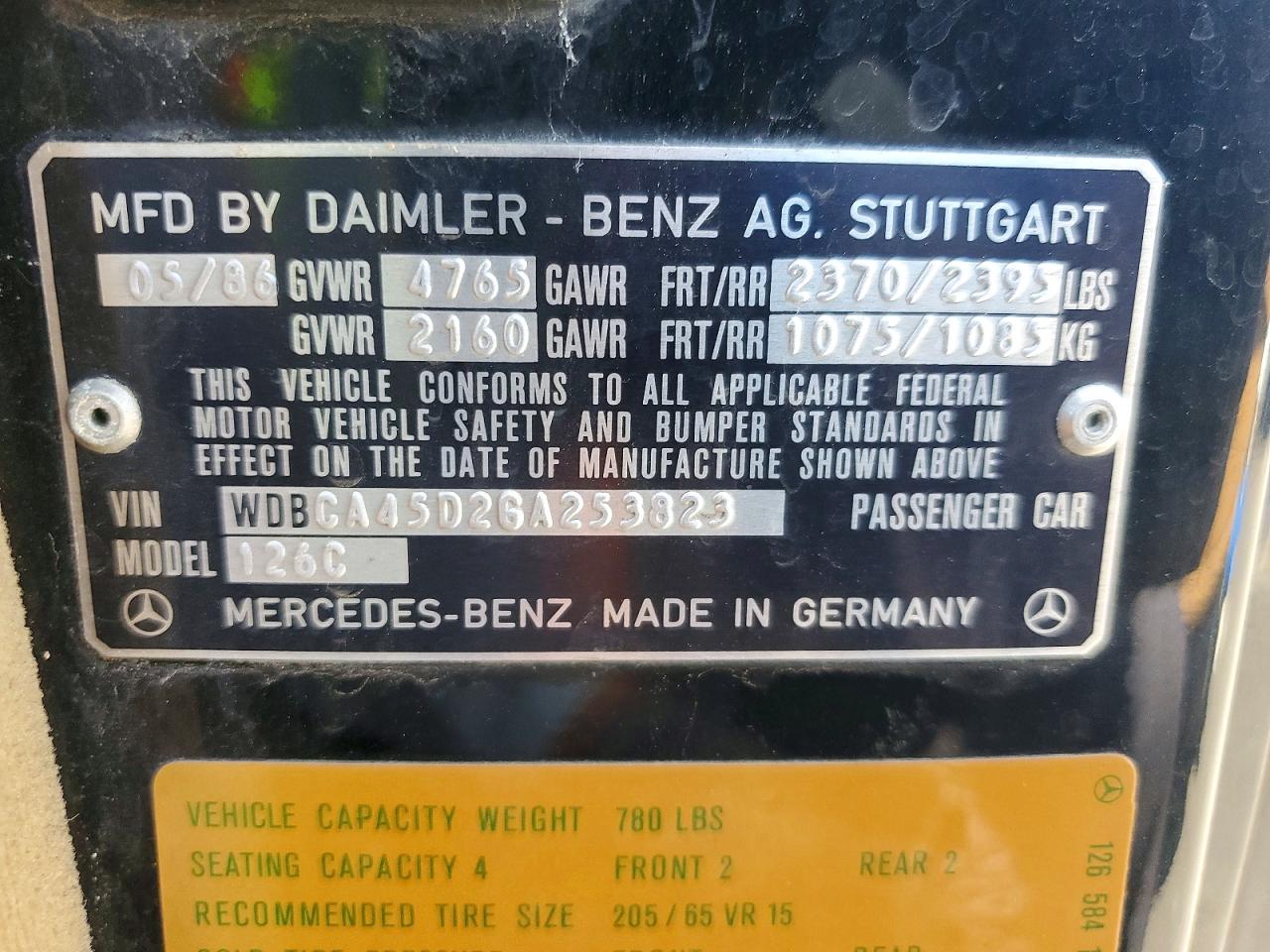 1986 Mercedes-benz 560 Sec Black vin: WDBCA45D2GA253823