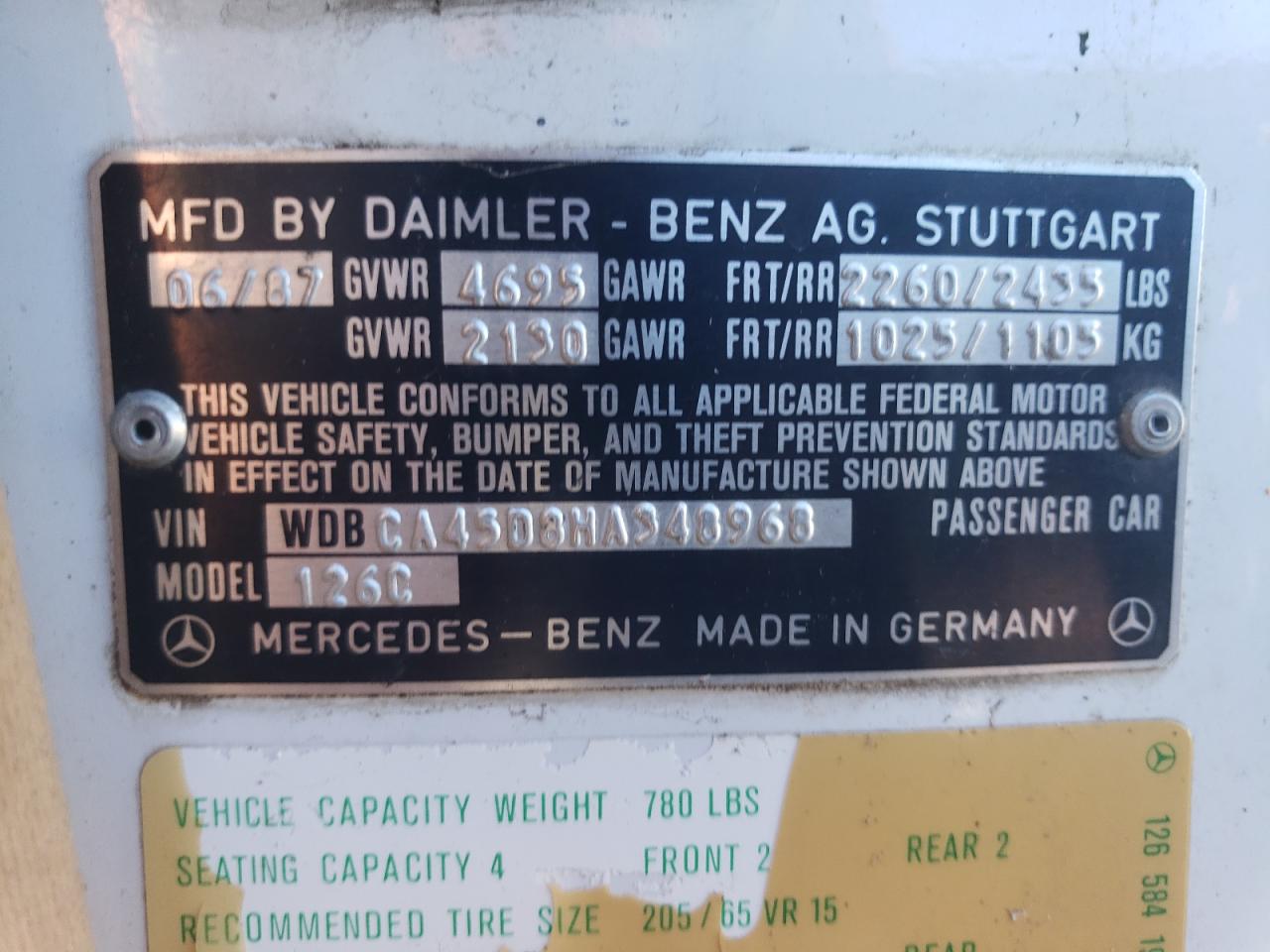 1987 Mercedes-benz 560 Sec White vin: WDBCA45D8HA348968