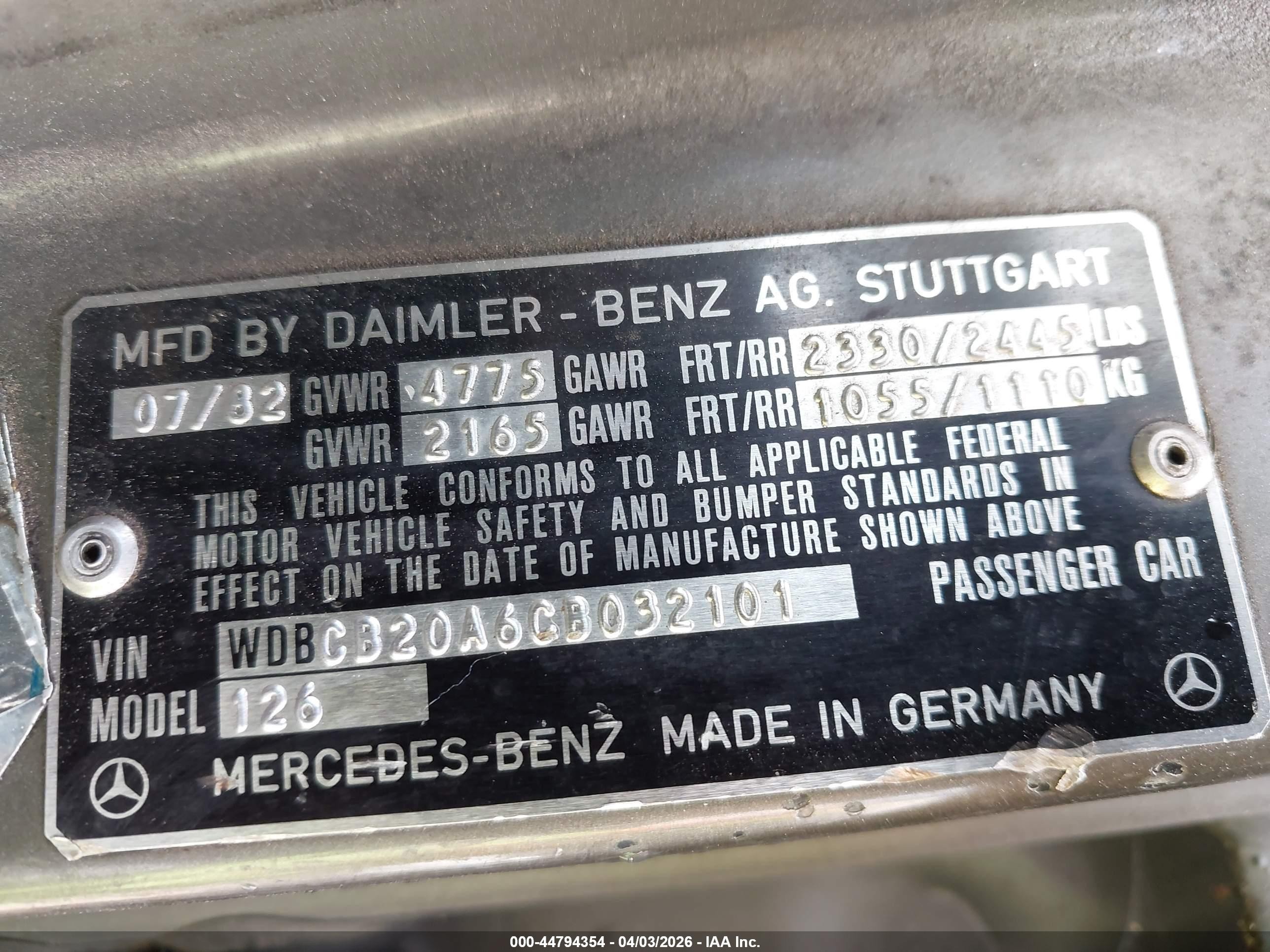 1982 Mercedes-benz 300 Sd Gray vin: WDBCB20A6CB032101