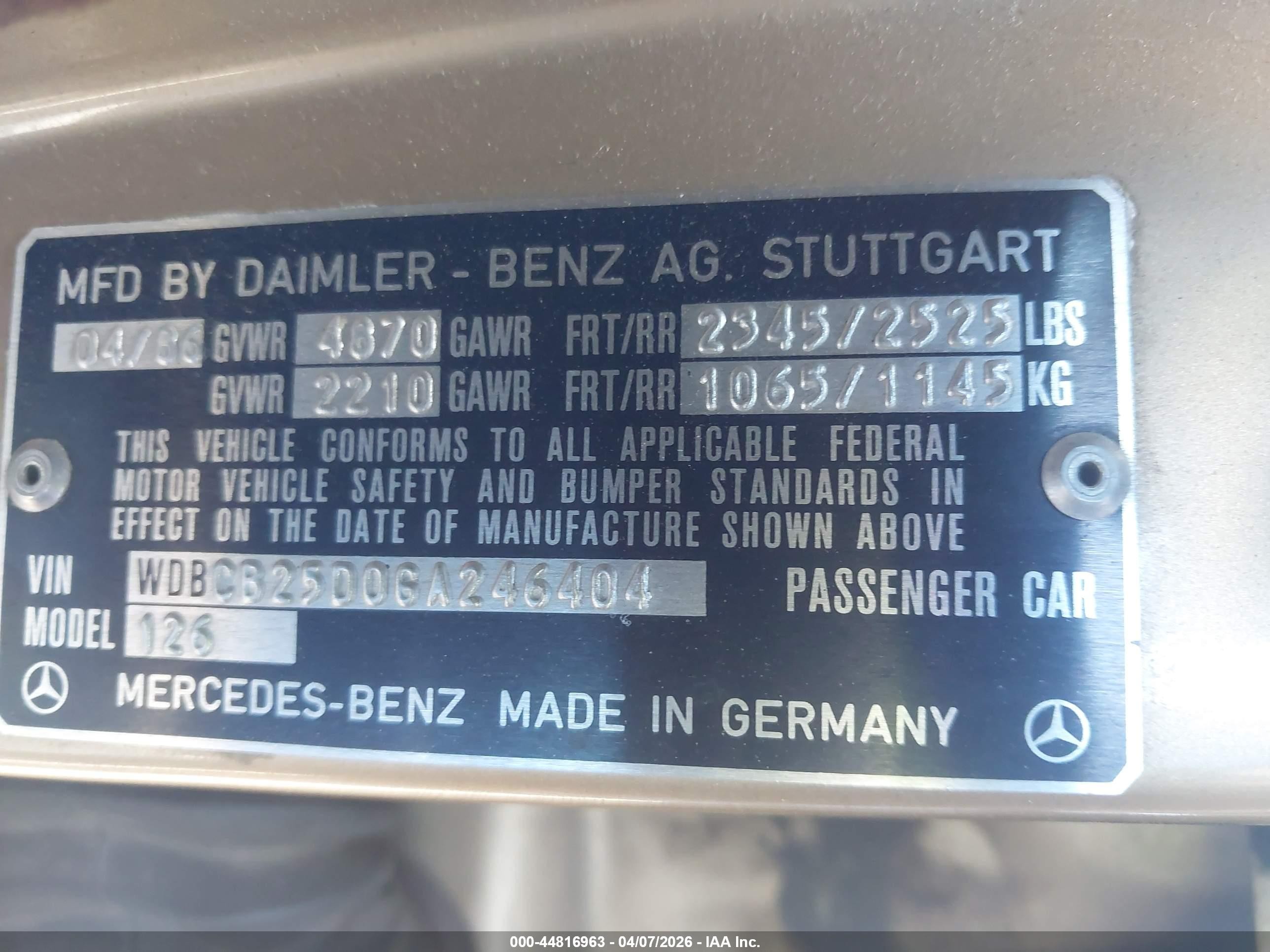 1986 Mercedes-benz 300 Sdl Gold vin: WDBCB25D0GA246404