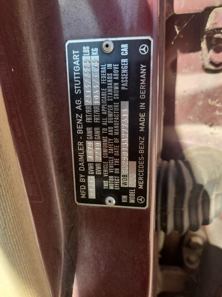 1986 Mercedes-benz 300 Sdl Maroon vin: WDBCB25D1GA277645