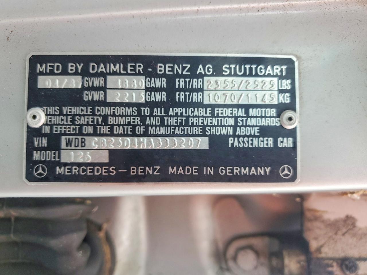1987 Mercedes-benz 300 Sdl Silver vin: WDBCB25D4HA333207