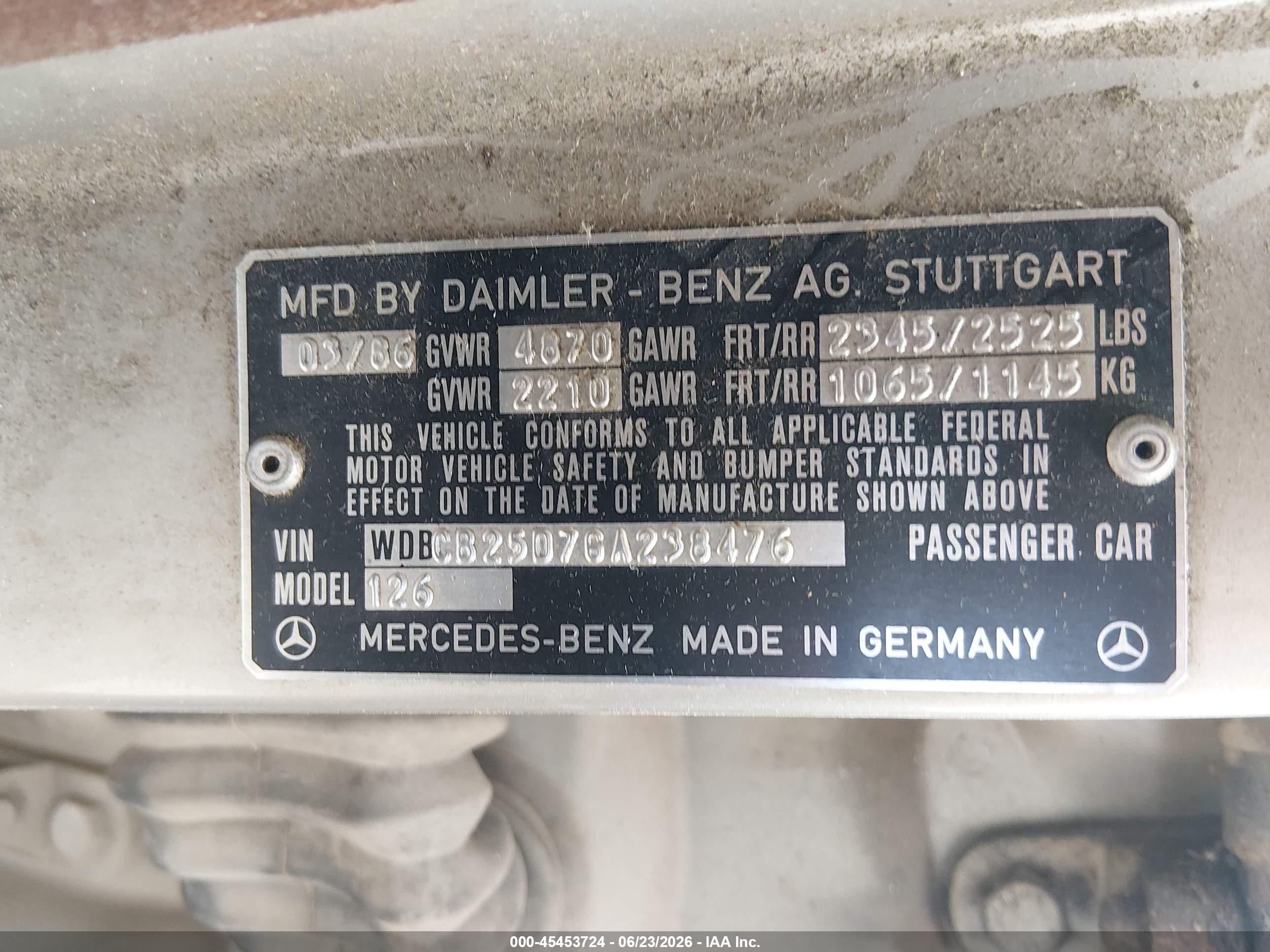 1986 Mercedes-benz 300 Sdl Gold vin: WDBCB25D7GA238476