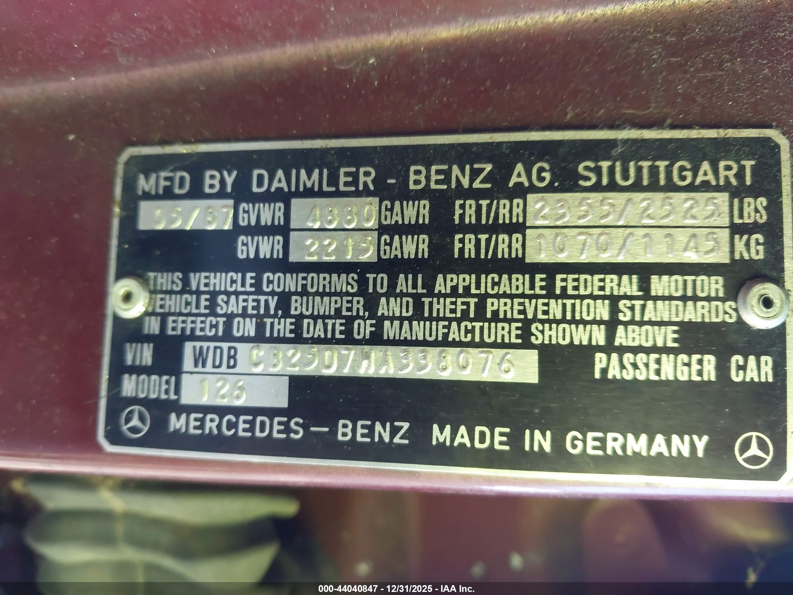 1987 Mercedes-benz 300 Sdl Бордовый vin: WDBCB25D7HA338076