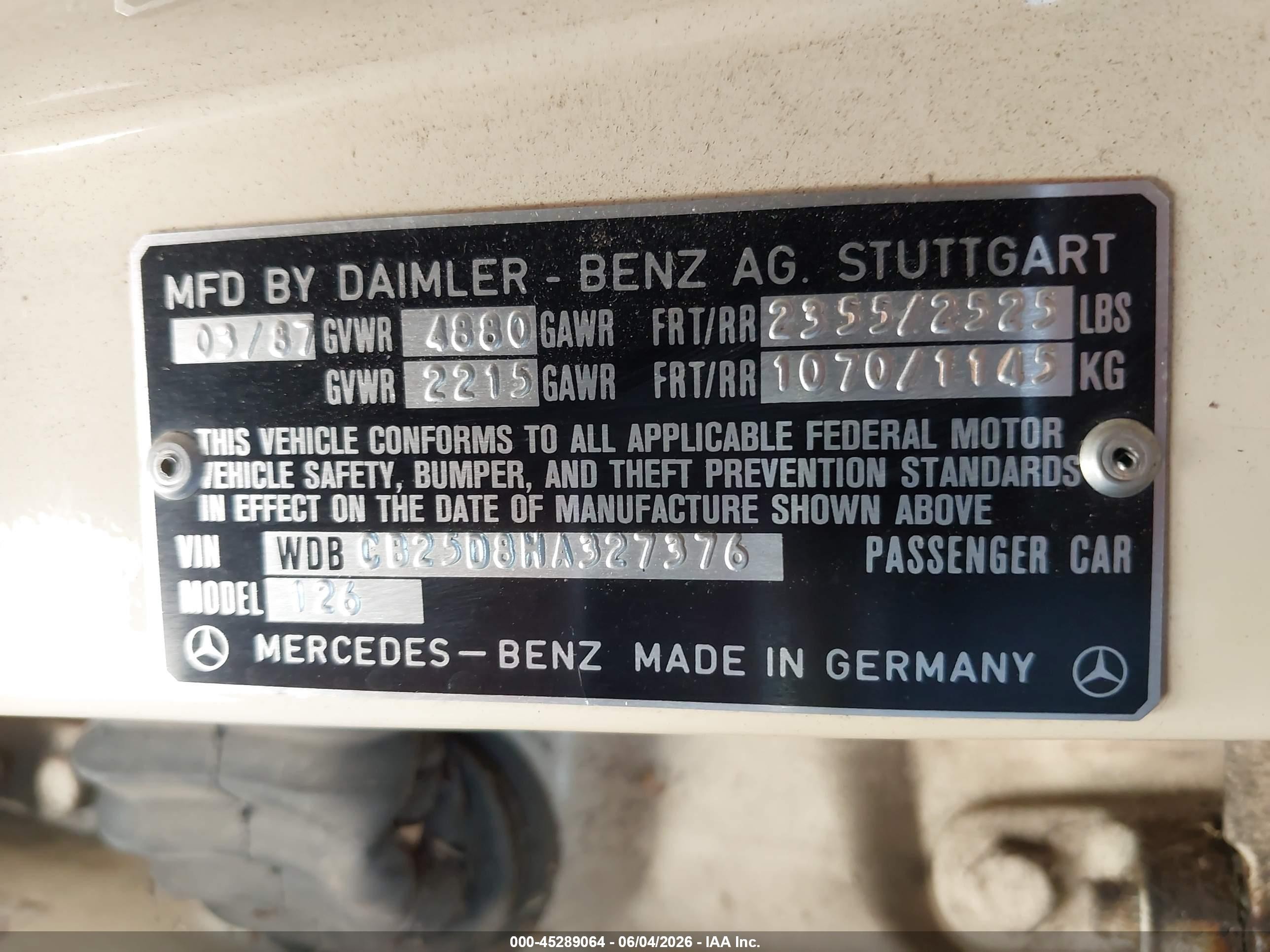 1987 Mercedes-benz 300 Sdl Кремовый vin: WDBCB25D8HA327376