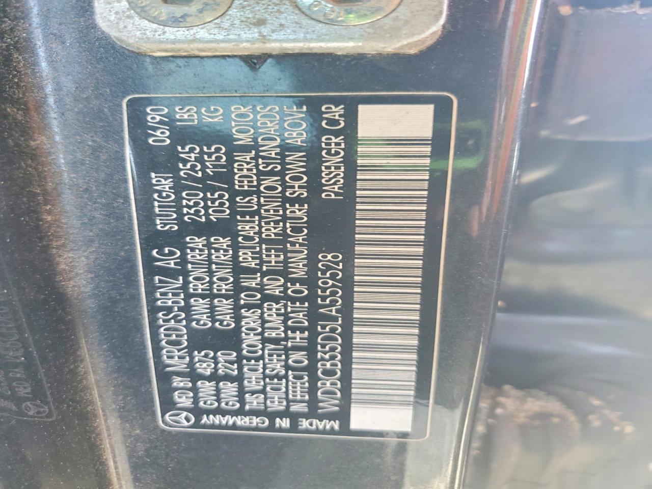1990 Mercedes-benz 350 Sdl Charcoal vin: WDBCB35D5LA559528