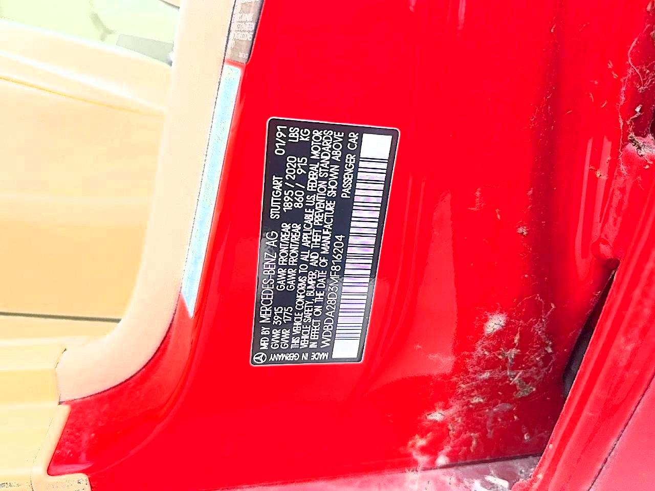 1991 Mercedes-benz 190 E 2.3 Red vin: WDBDA28D3MF816204