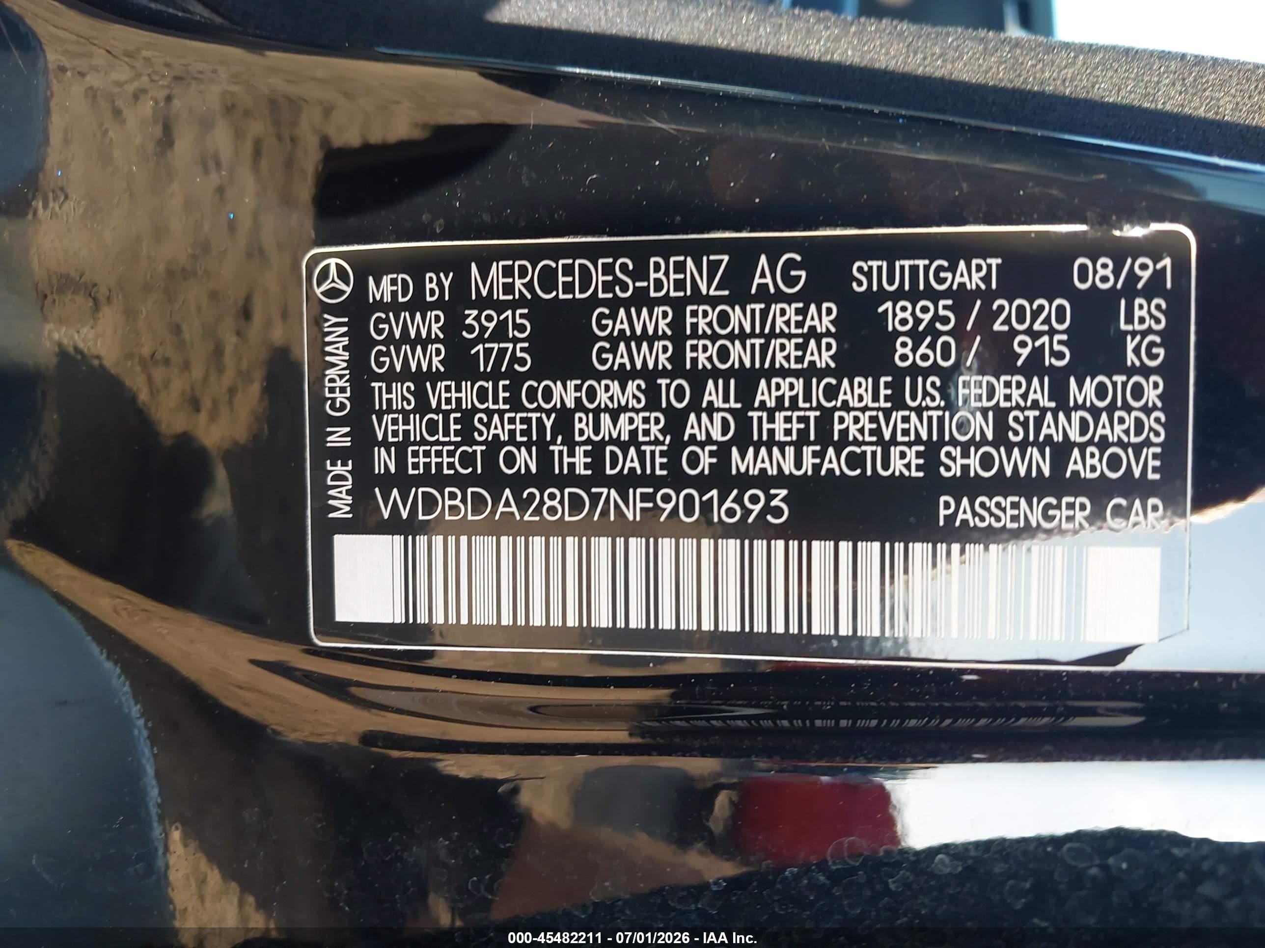 1992 Mercedes-benz 190 E 2.3 Black vin: WDBDA28D7NF901693