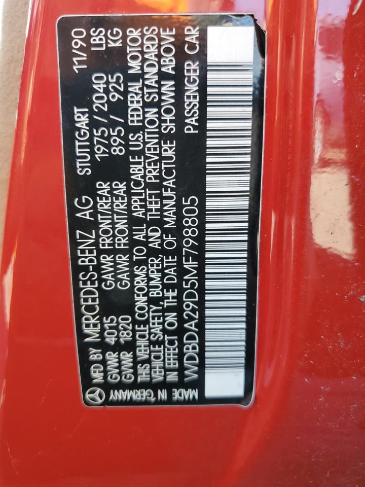 1991 Mercedes-benz 190 E 2.6 Red vin: WDBDA29D5MF798805