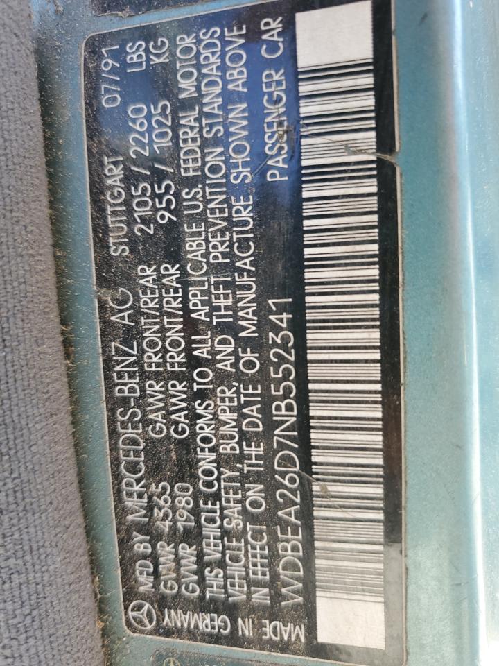 1992 Mercedes-benz 300 E 2.6 Бирюзовый vin: WDBEA26D7NB552341