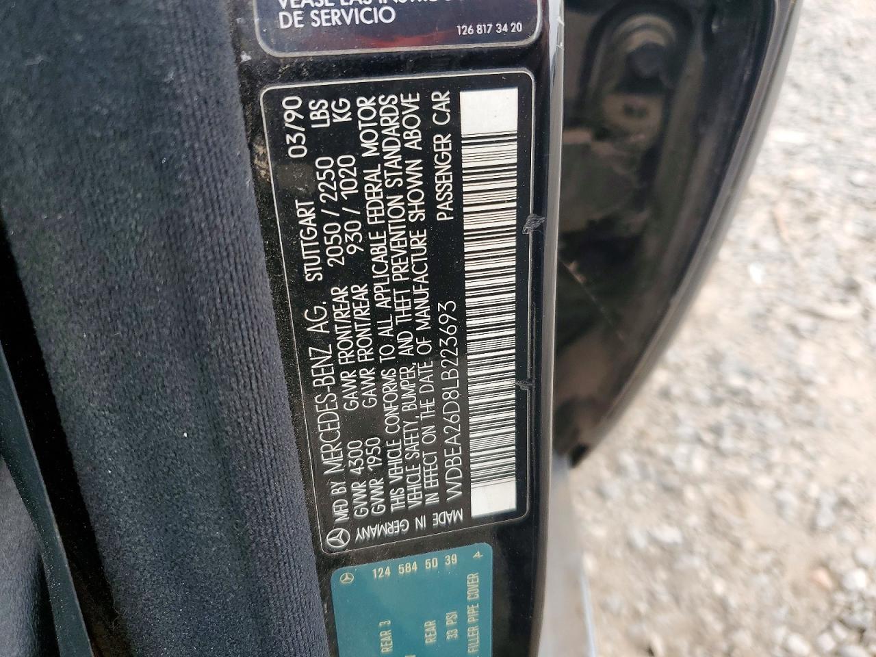 1990 Mercedes-benz 300 E 2.6 Black vin: WDBEA26D8LB223693