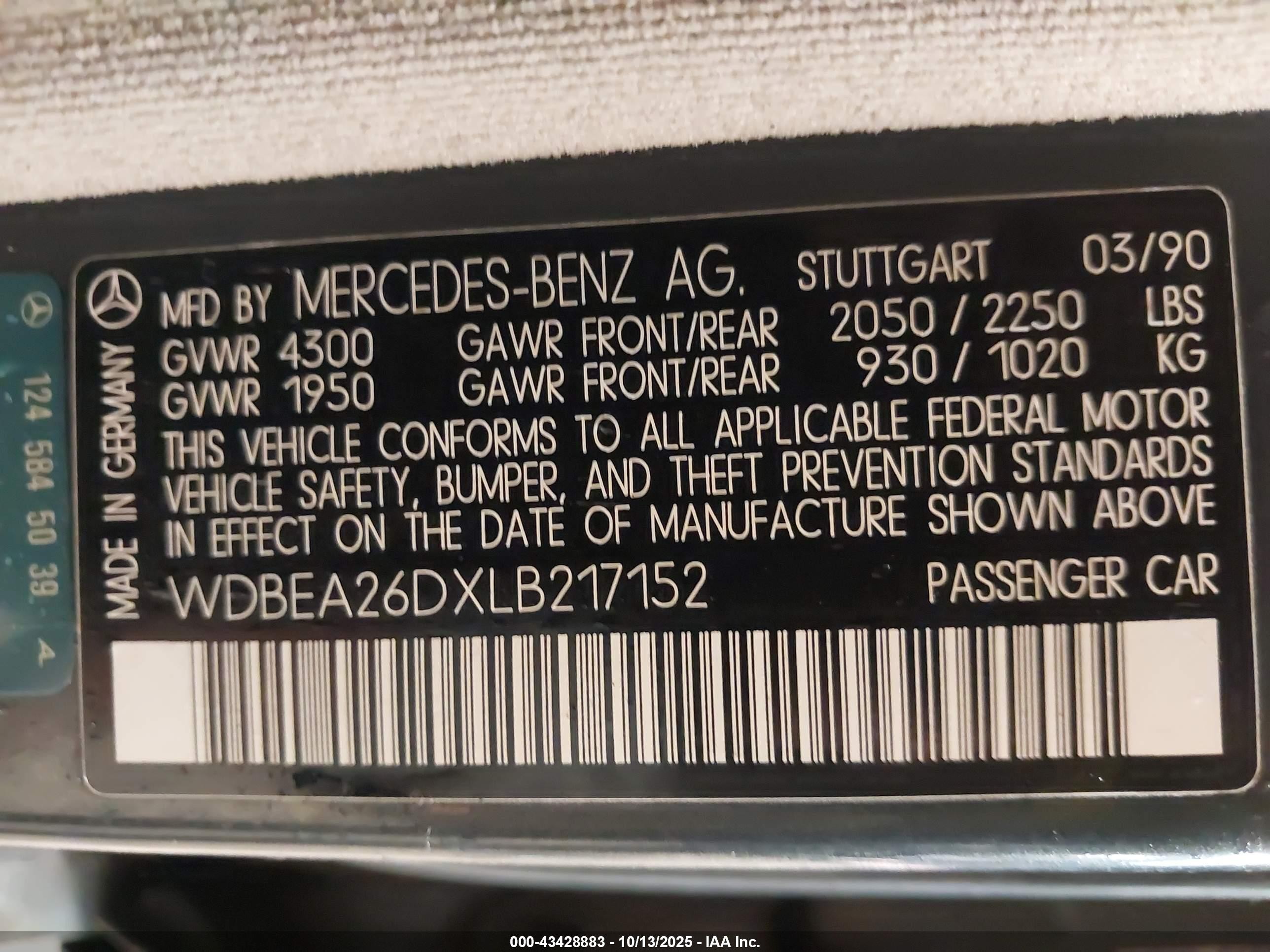 1990 Mercedes-benz 300 E 2.6 Gray vin: WDBEA26DXLB217152
