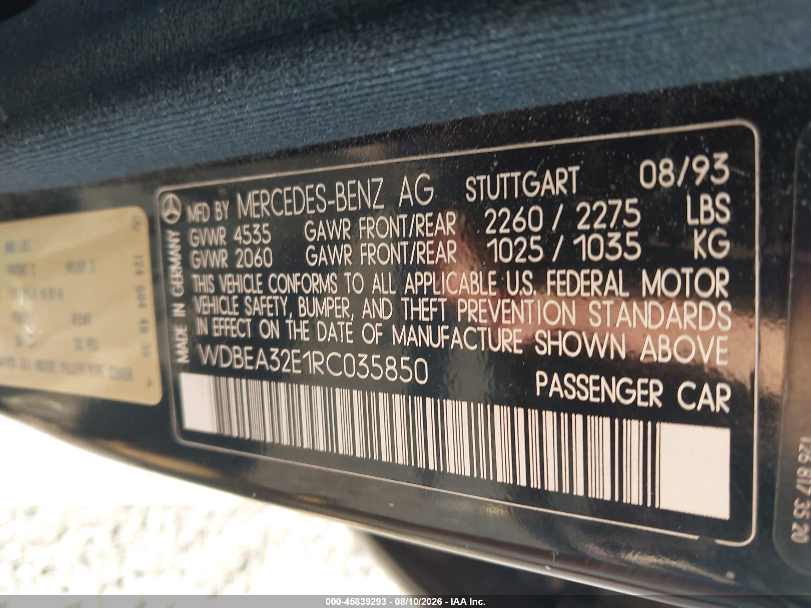 1994 Mercedes-benz E 320 Black vin: WDBEA32E1RC035850