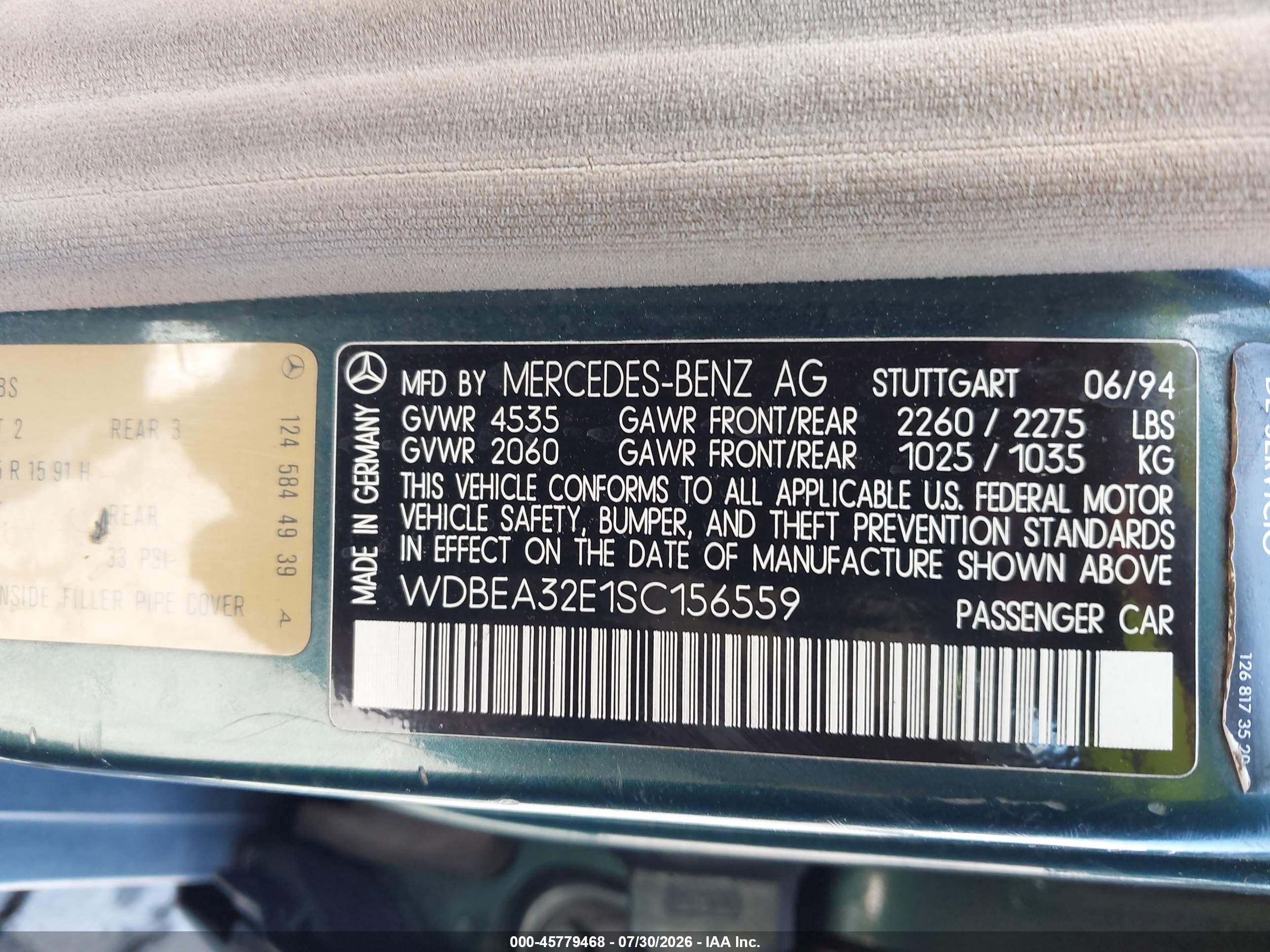 1995 Mercedes-benz E 320 Base/320 Special Green vin: WDBEA32E1SC156559