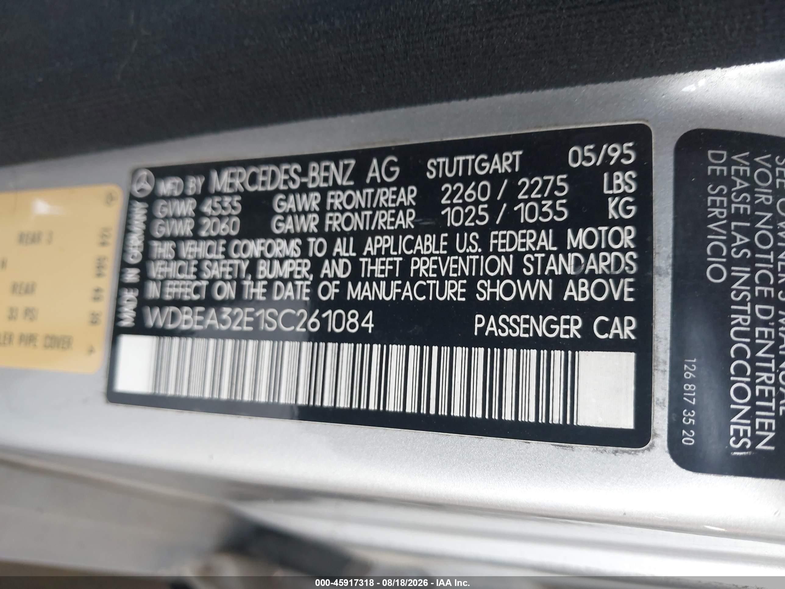 1995 Mercedes-benz E 320 Base/320 Special Silver vin: WDBEA32E1SC261084