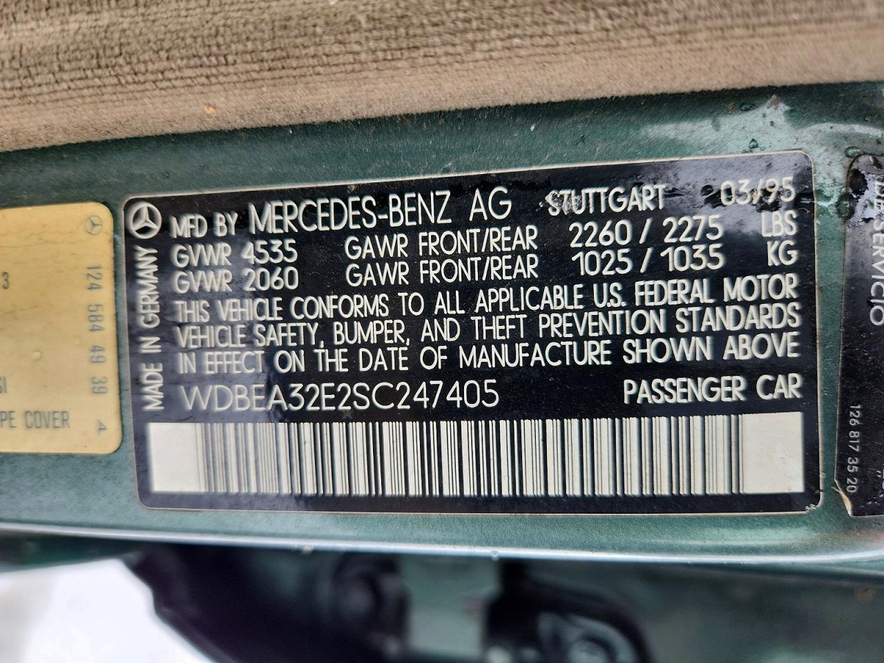 1995 Mercedes-benz E 320 Base Green vin: WDBEA32E2SC247405