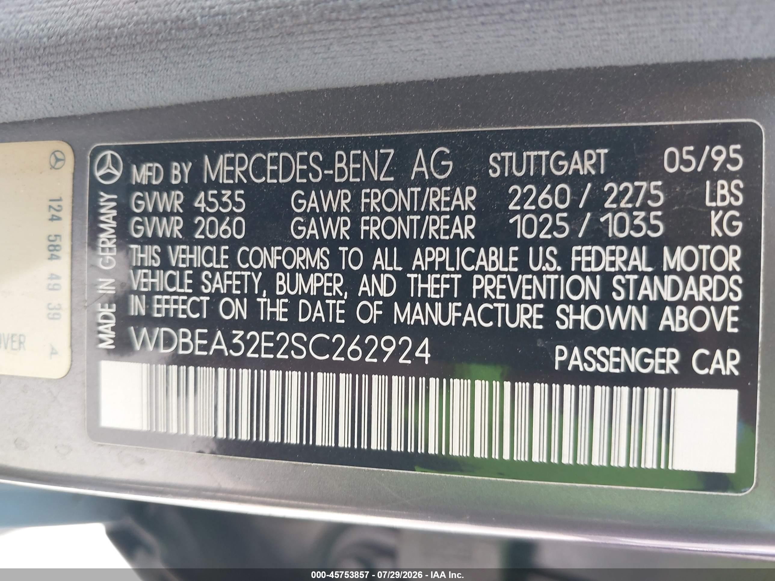 1995 Mercedes-benz E 320 Base/320 Special Gray vin: WDBEA32E2SC262924