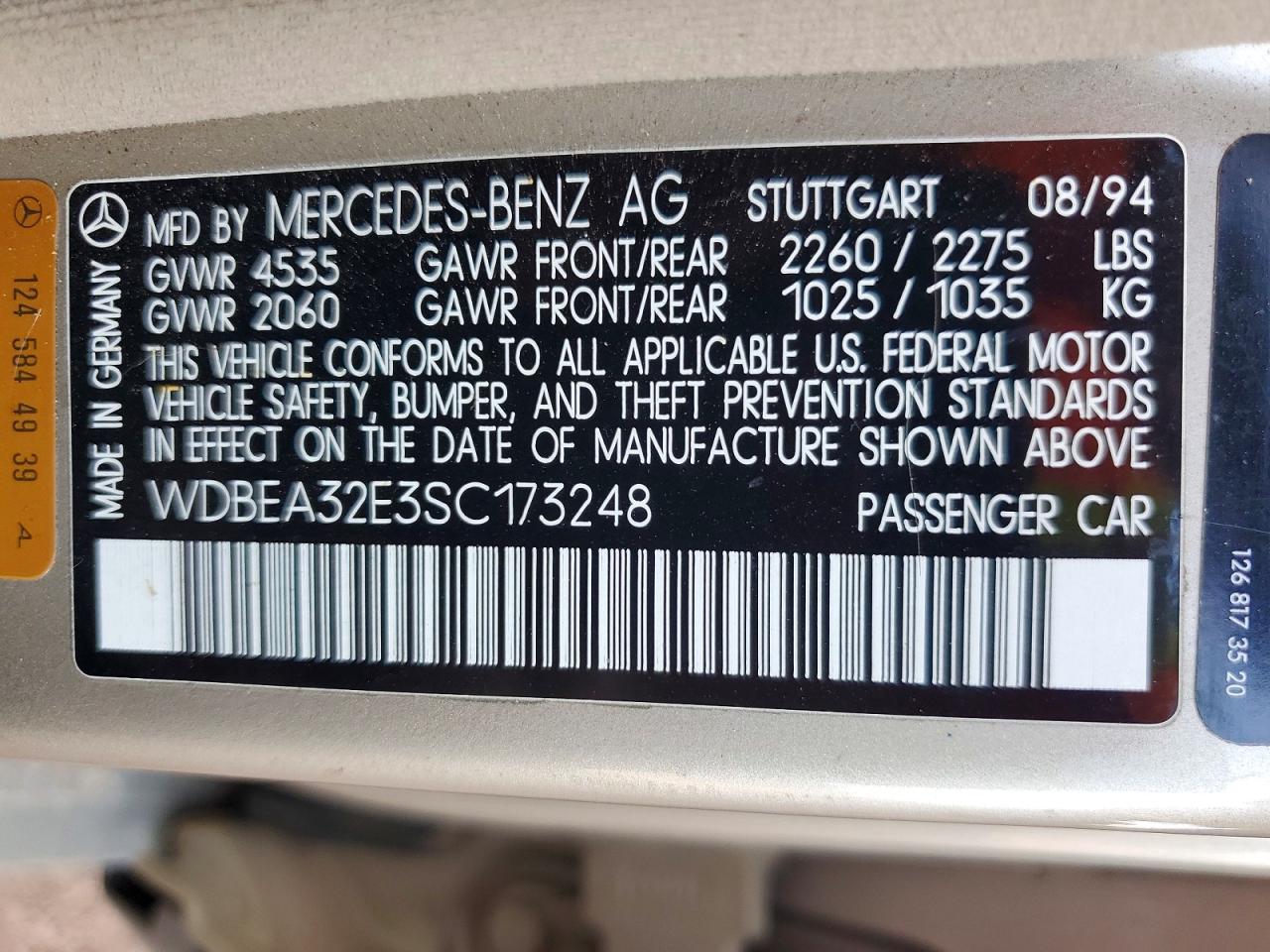 1995 Mercedes-benz E 320 Base Tan vin: WDBEA32E3SC173248
