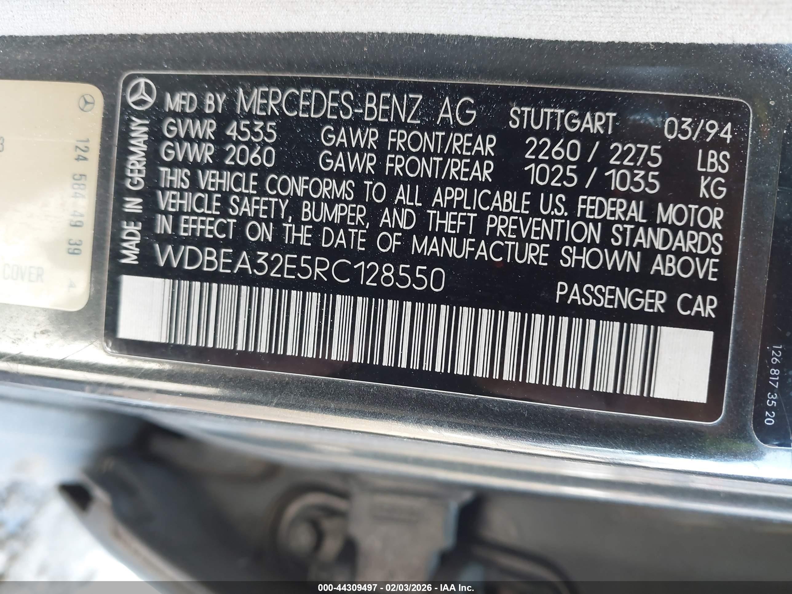 1994 Mercedes-benz E 320 Gray vin: WDBEA32E5RC128550