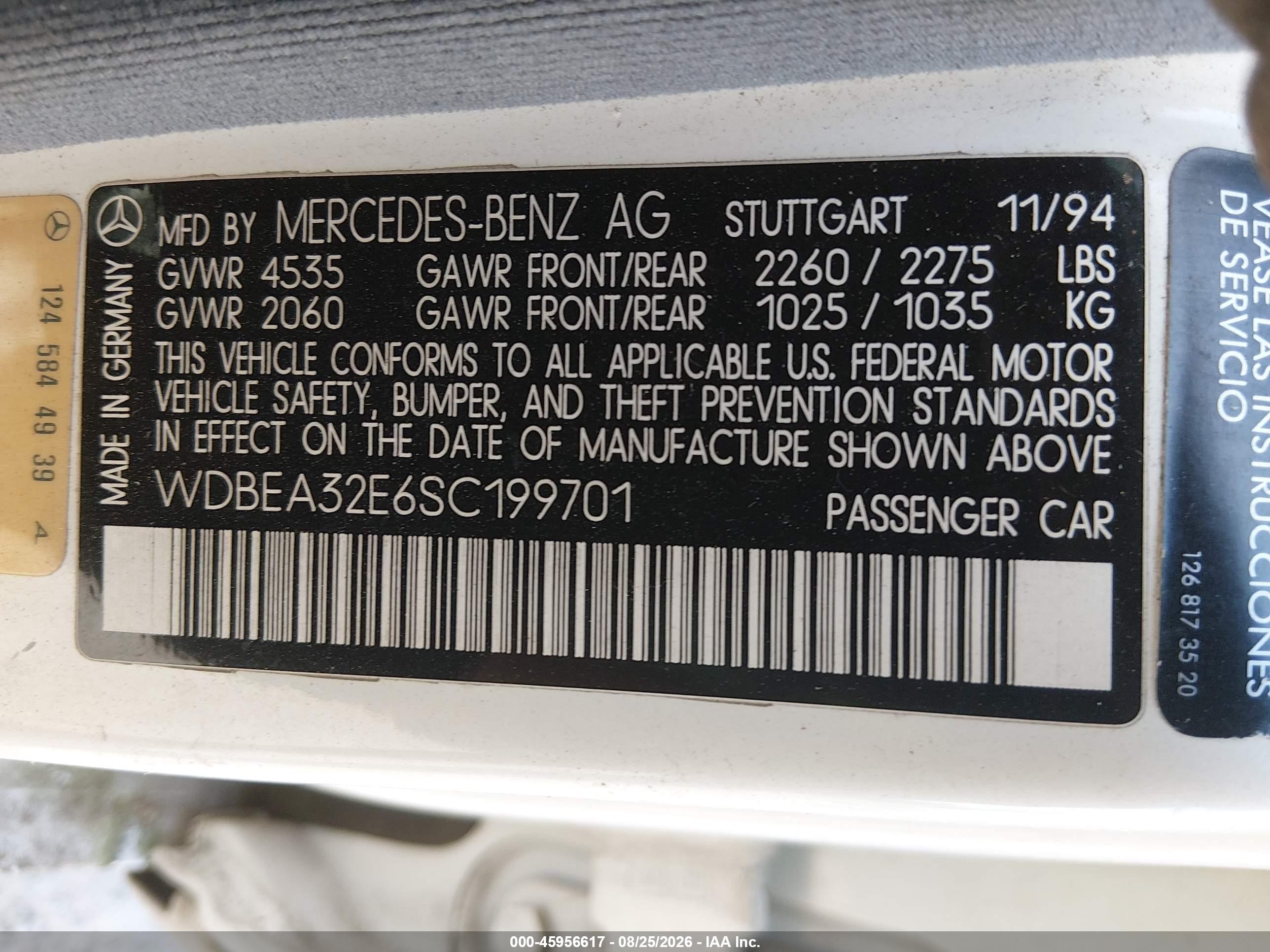 1995 Mercedes-benz E 320 Base/320 Special White vin: WDBEA32E6SC199701