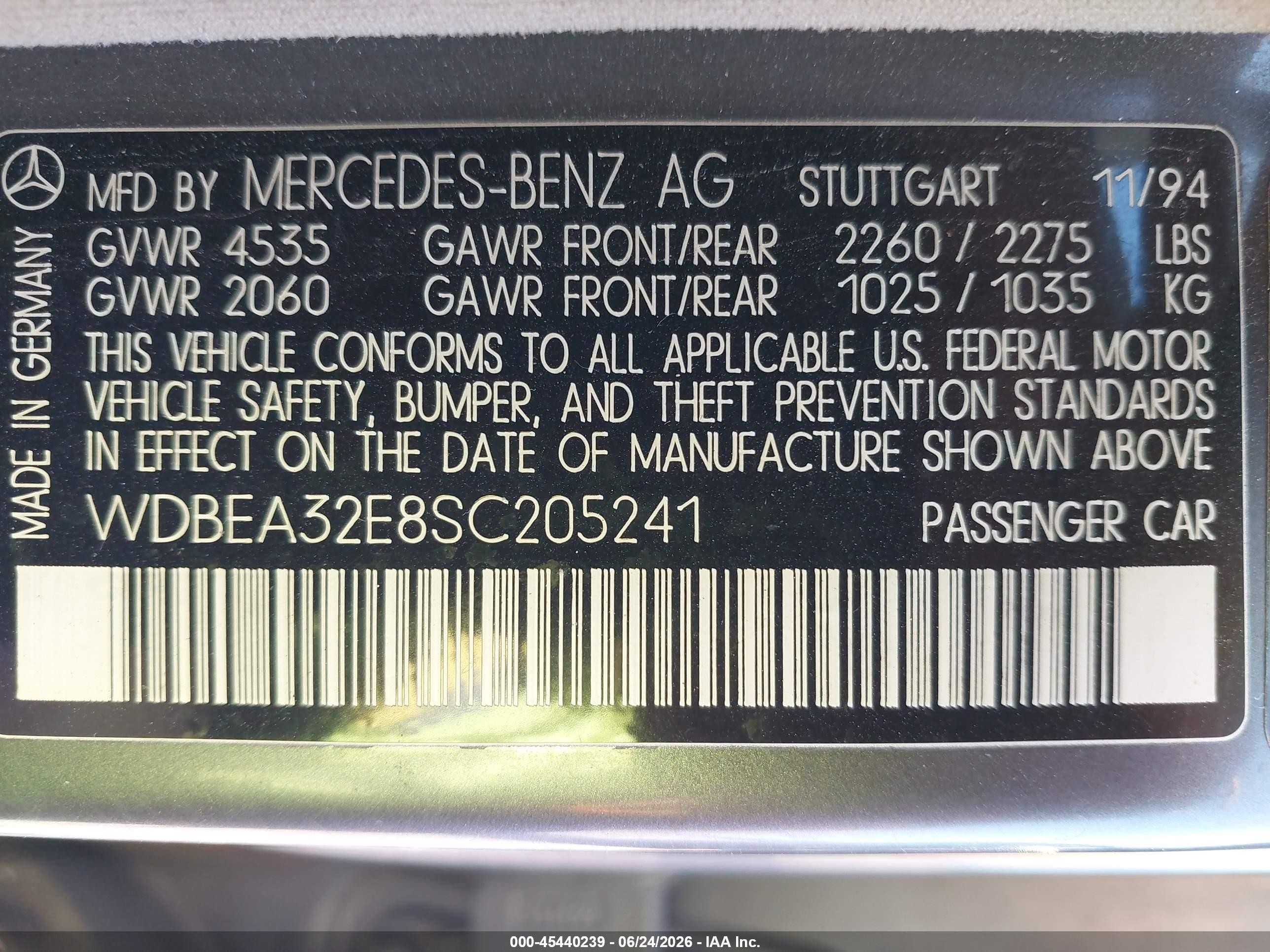 1995 Mercedes-benz E 320 Base/320 Special Gray vin: WDBEA32E8SC205241