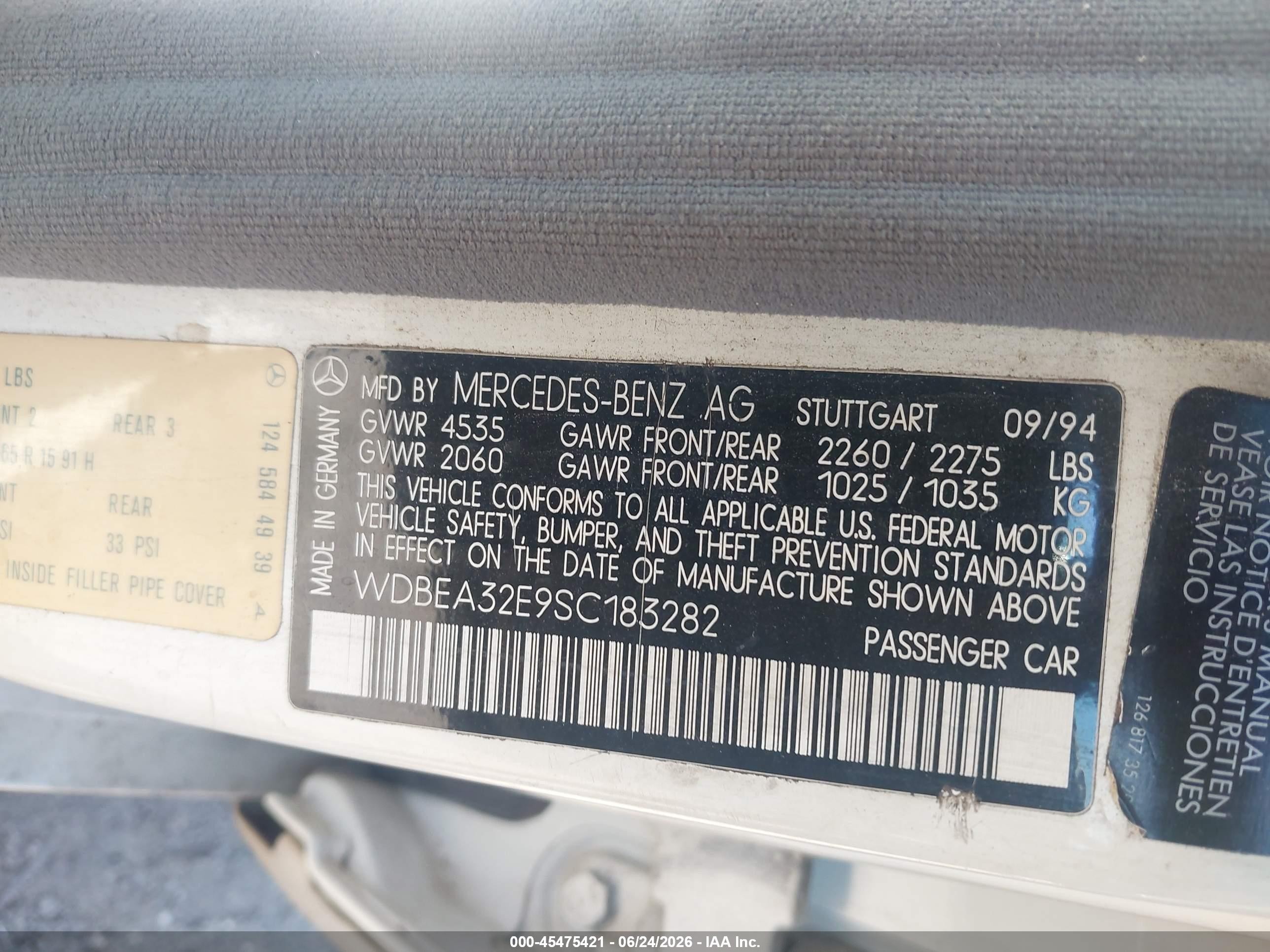 1995 Mercedes-benz E 320 Base/320 Special White vin: WDBEA32E9SC183282