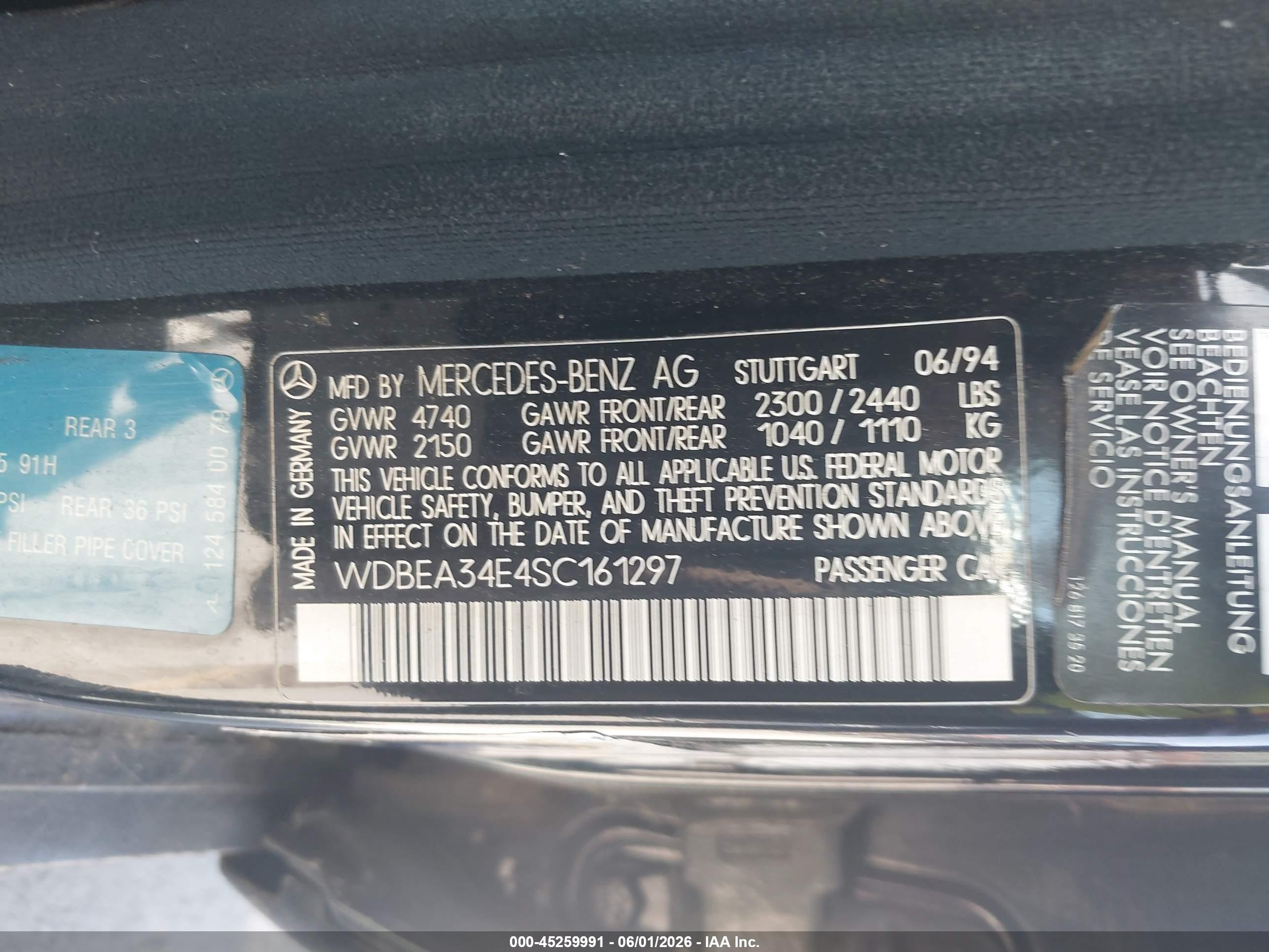 1995 Mercedes-benz E 420 Base/420 Special Black vin: WDBEA34E4SC161297