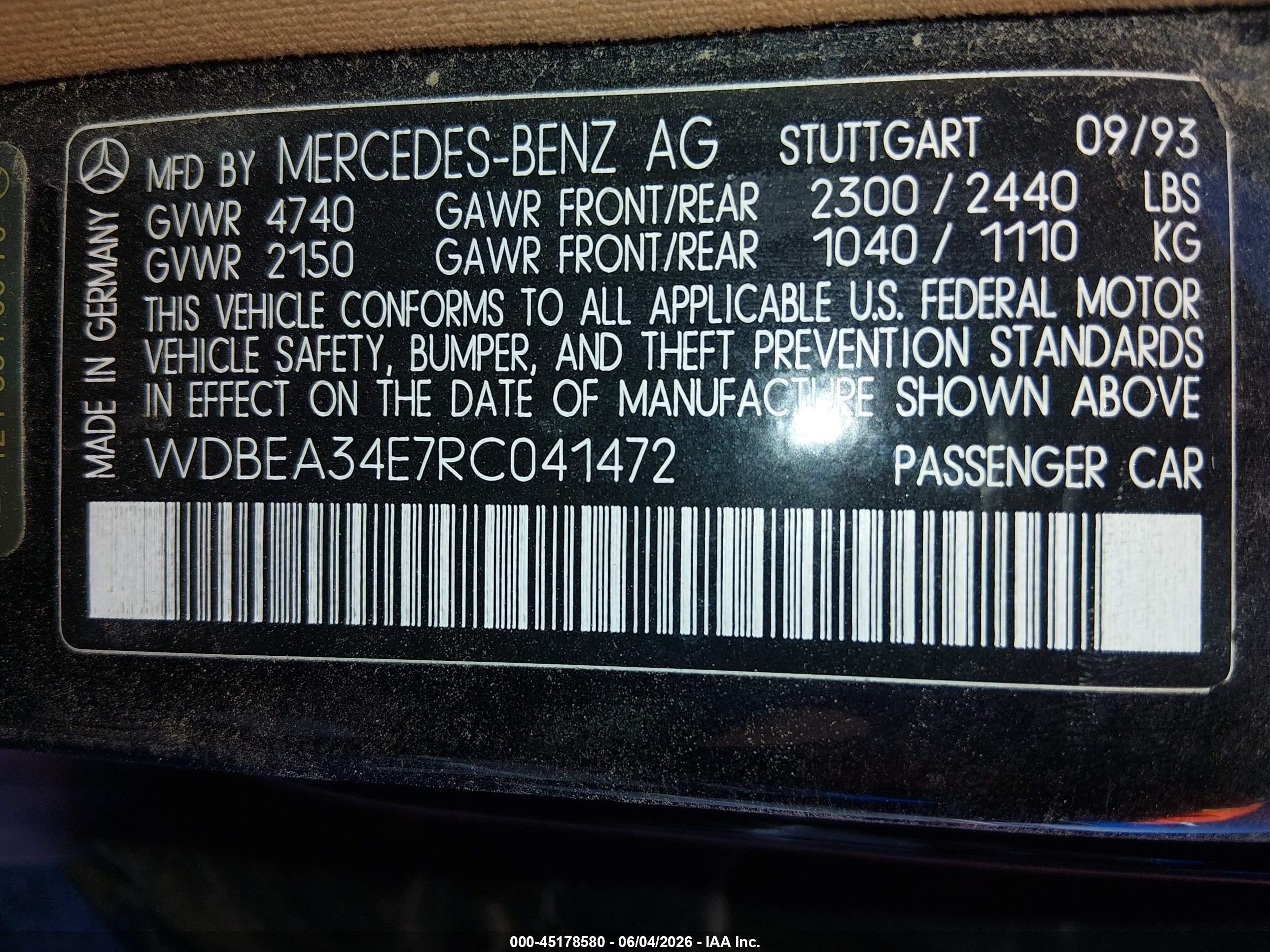 1994 Mercedes-benz E 420 Black vin: WDBEA34E7RC041472