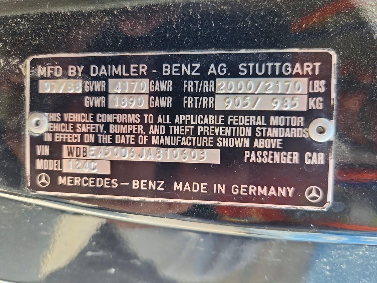 1988 Mercedes-benz 300 Ce Black vin: WDBEA50D6JA810603