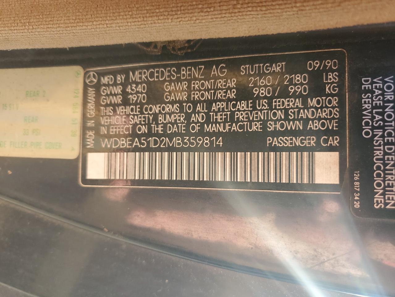 1991 Mercedes-benz 300 Ce Blue vin: WDBEA51D2MB359814