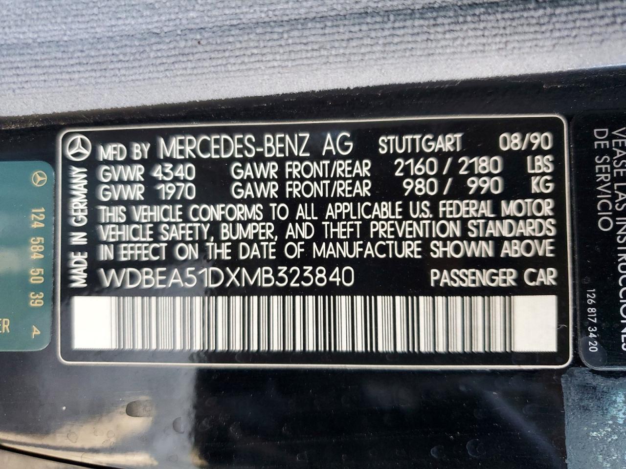1991 Mercedes-benz 300 Ce Black vin: WDBEA51DXMB323840