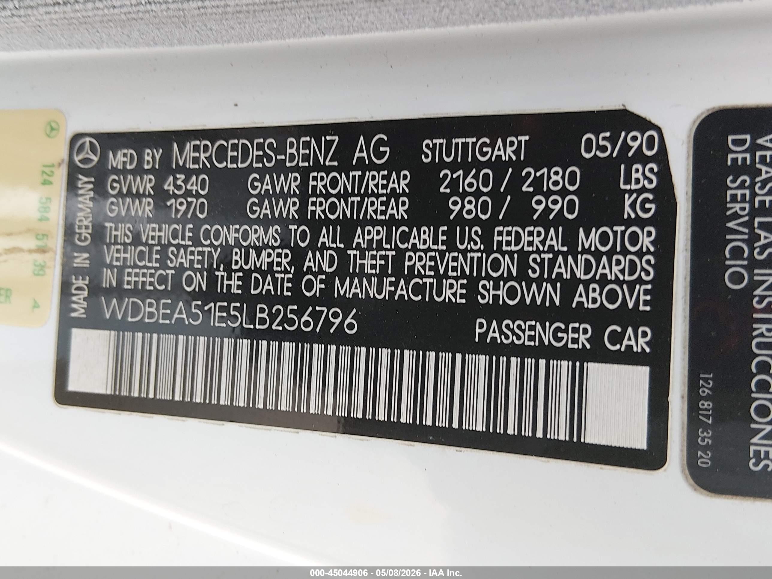 1990 Mercedes-benz 300 Ce White vin: WDBEA51E5LB256796
