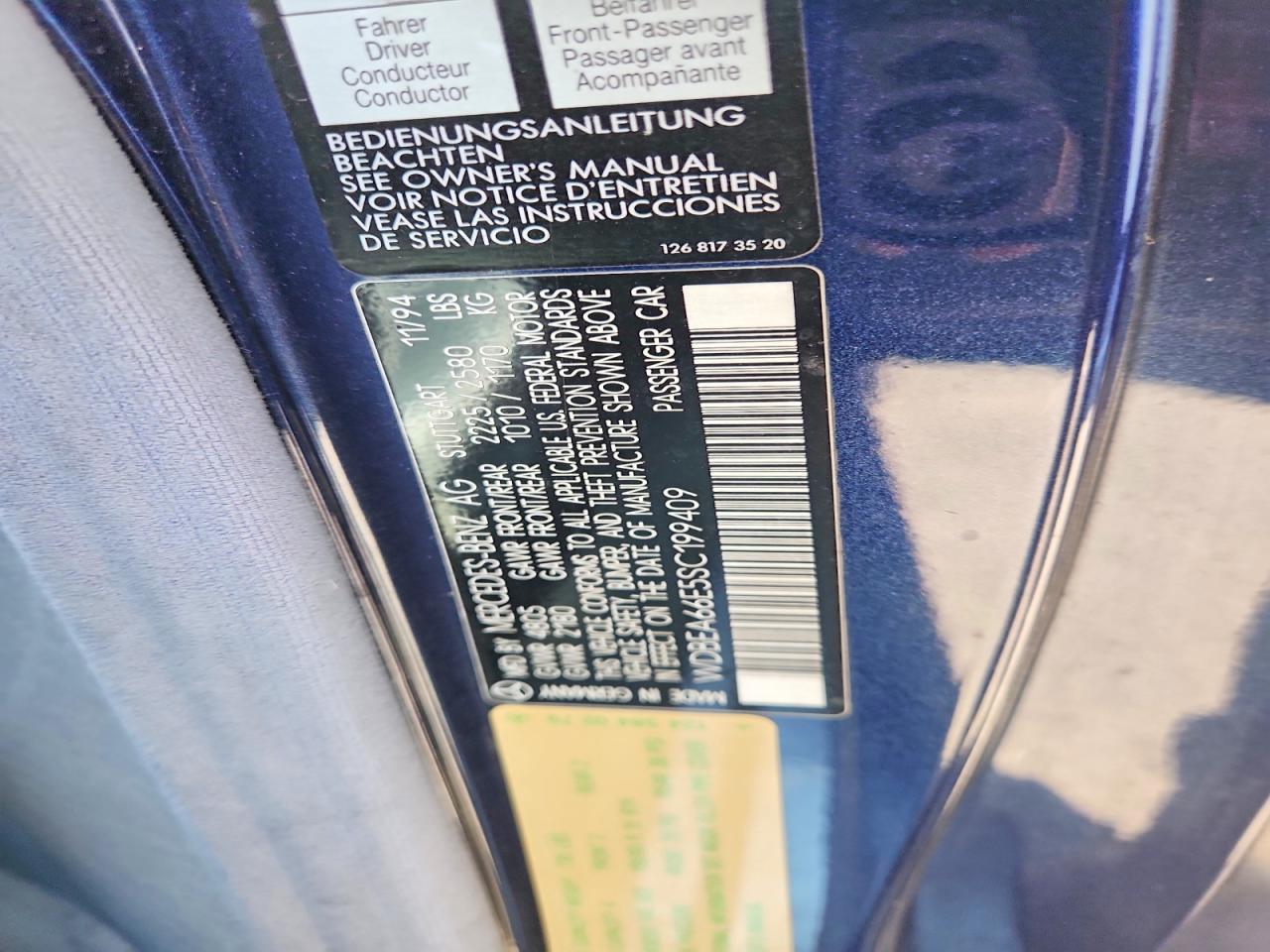 1995 Mercedes-benz E 320 Blue vin: WDBEA66E5SC199409