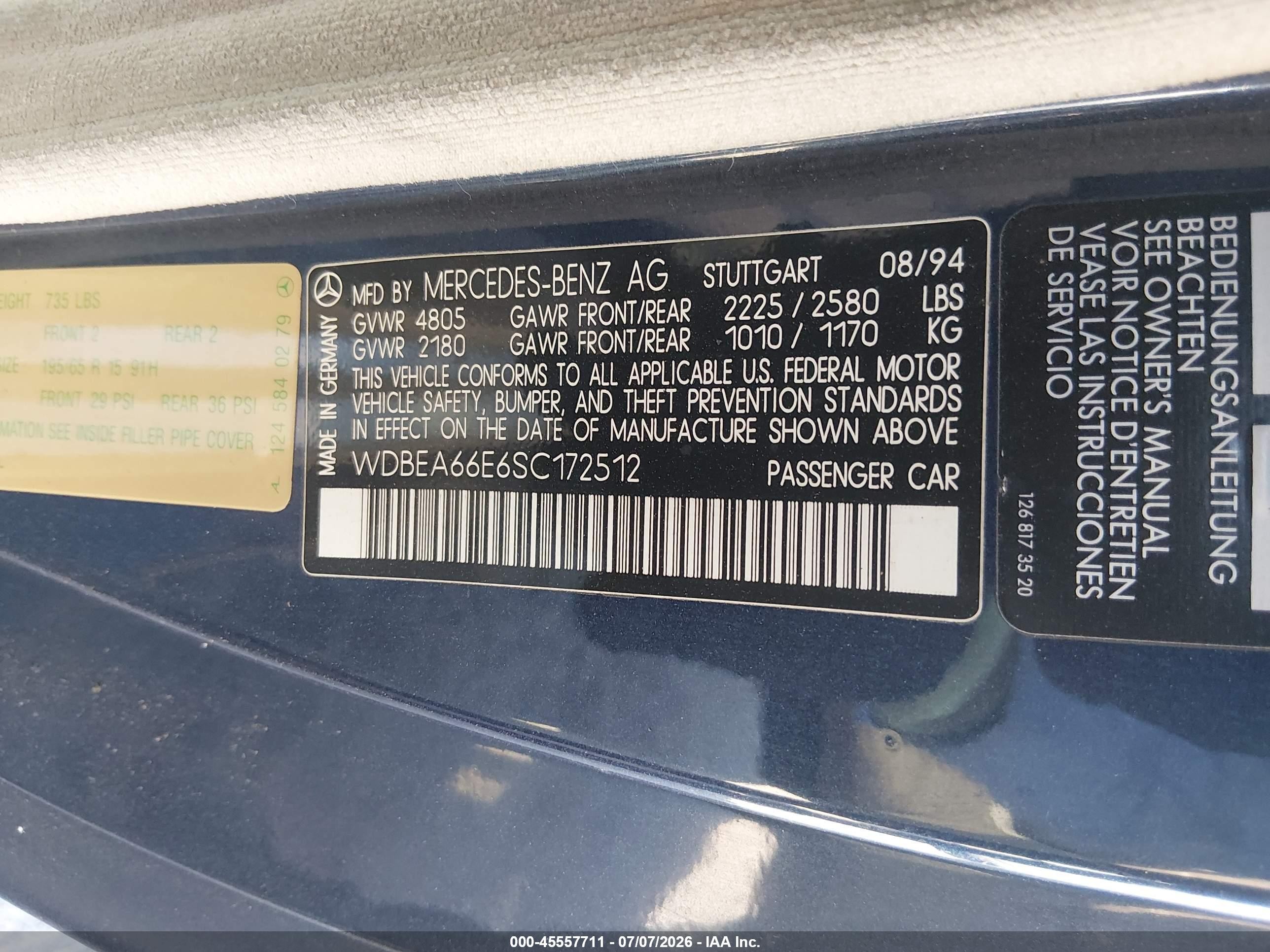 1995 Mercedes-benz E 320 Dark Blue vin: WDBEA66E6SC172512
