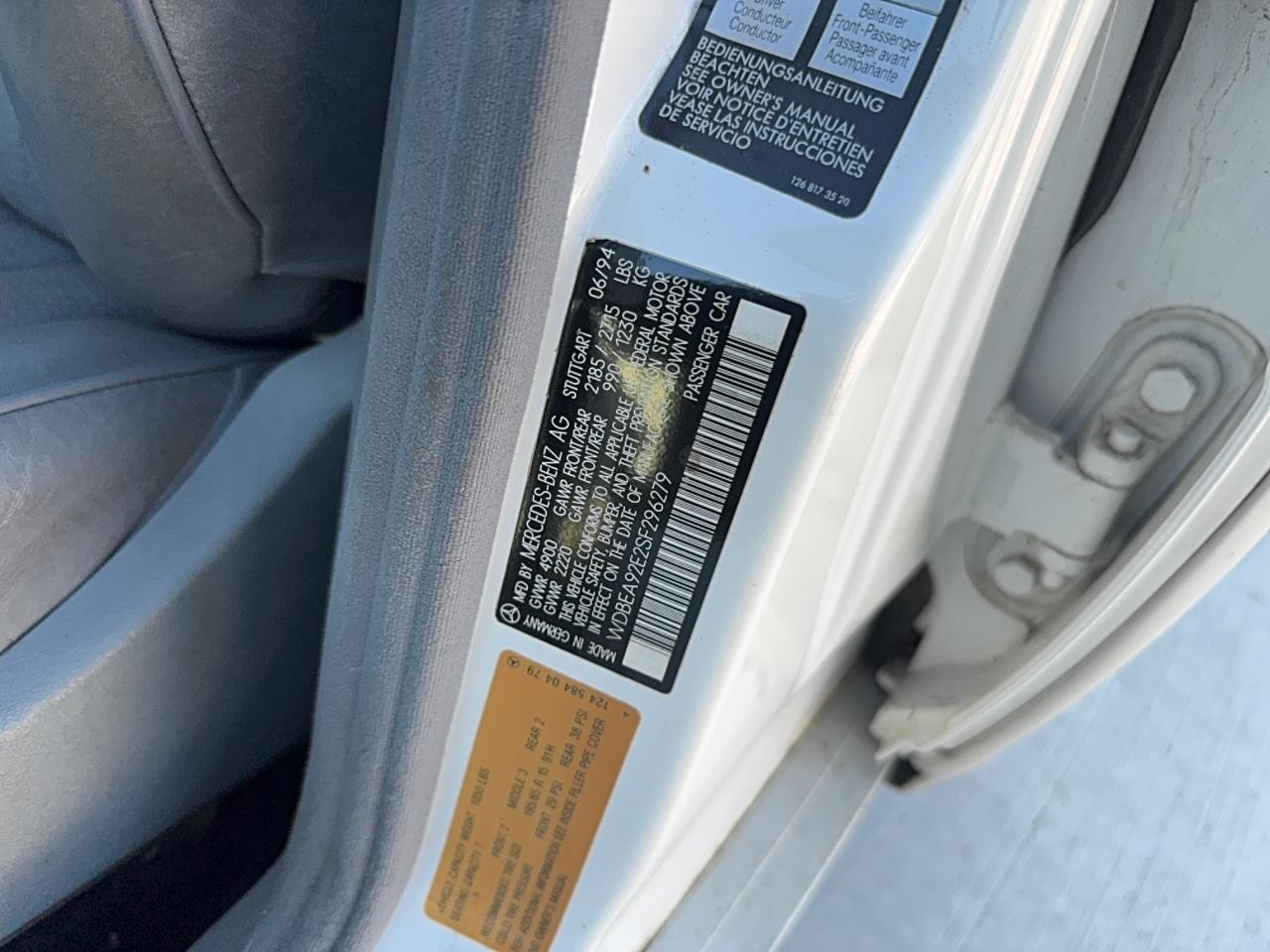 1995 Mercedes-benz E 320 Белый vin: WDBEA92E2SF296279