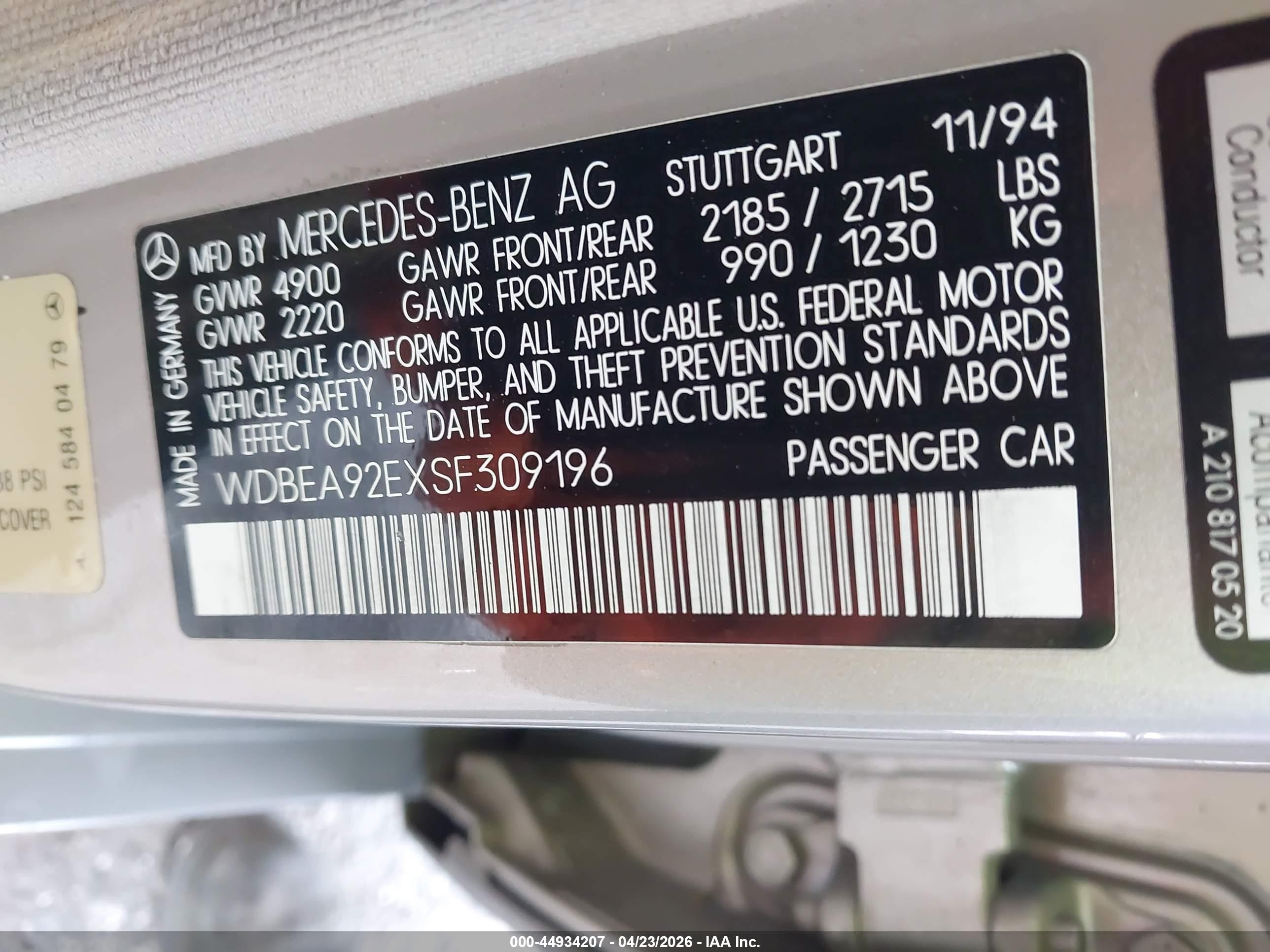 1995 Mercedes-benz E 320 Tan vin: WDBEA92EXSF309196