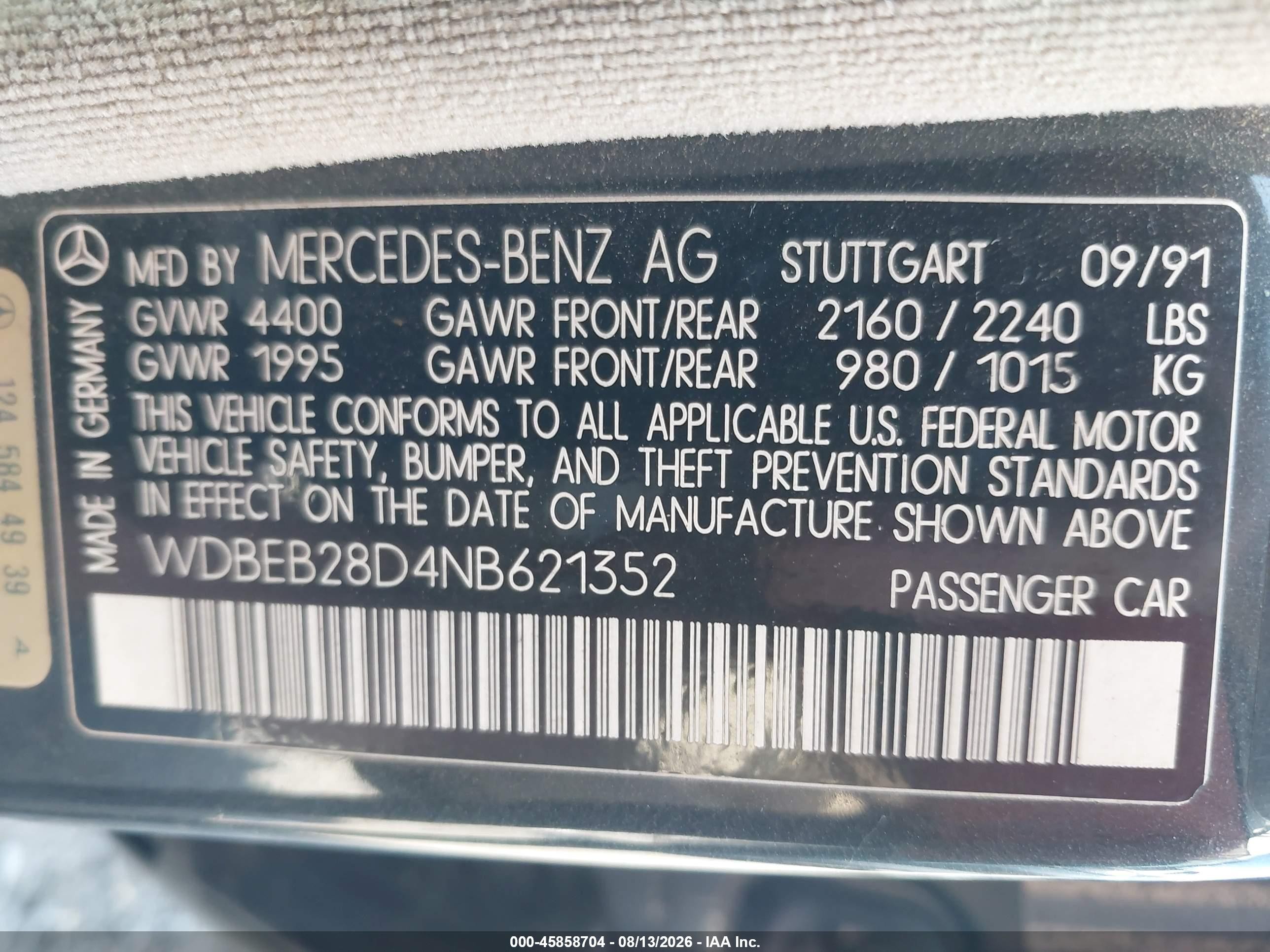1992 Mercedes-benz 300 D Gray vin: WDBEB28D4NB621352