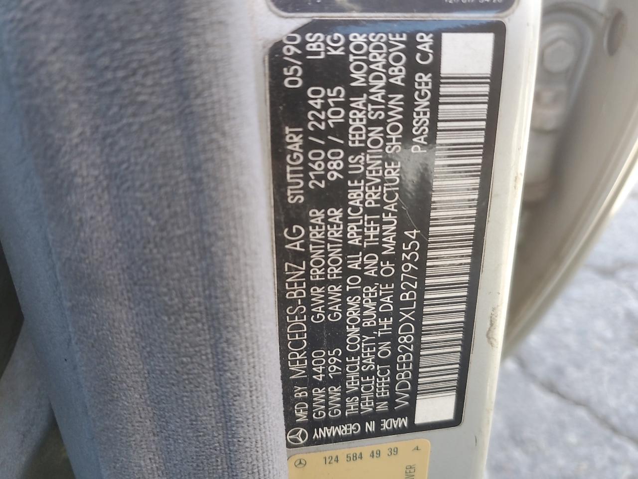 1990 Mercedes-benz 300 D Gray vin: WDBEB28DXLB279354