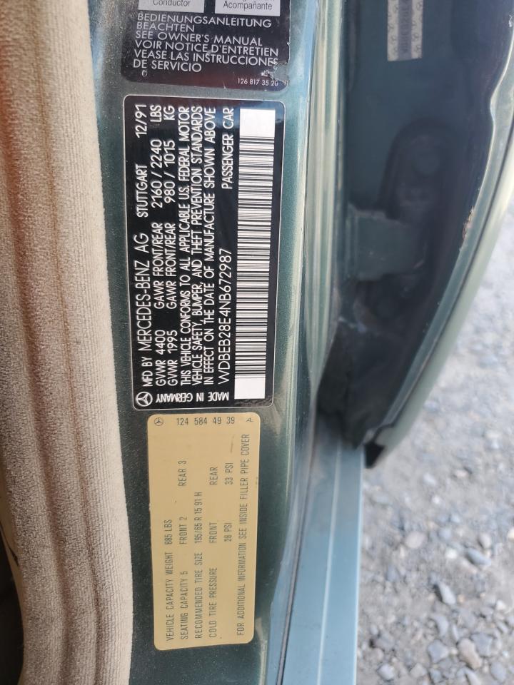 1992 Mercedes-benz 300 D Green vin: WDBEB28E4NB672987