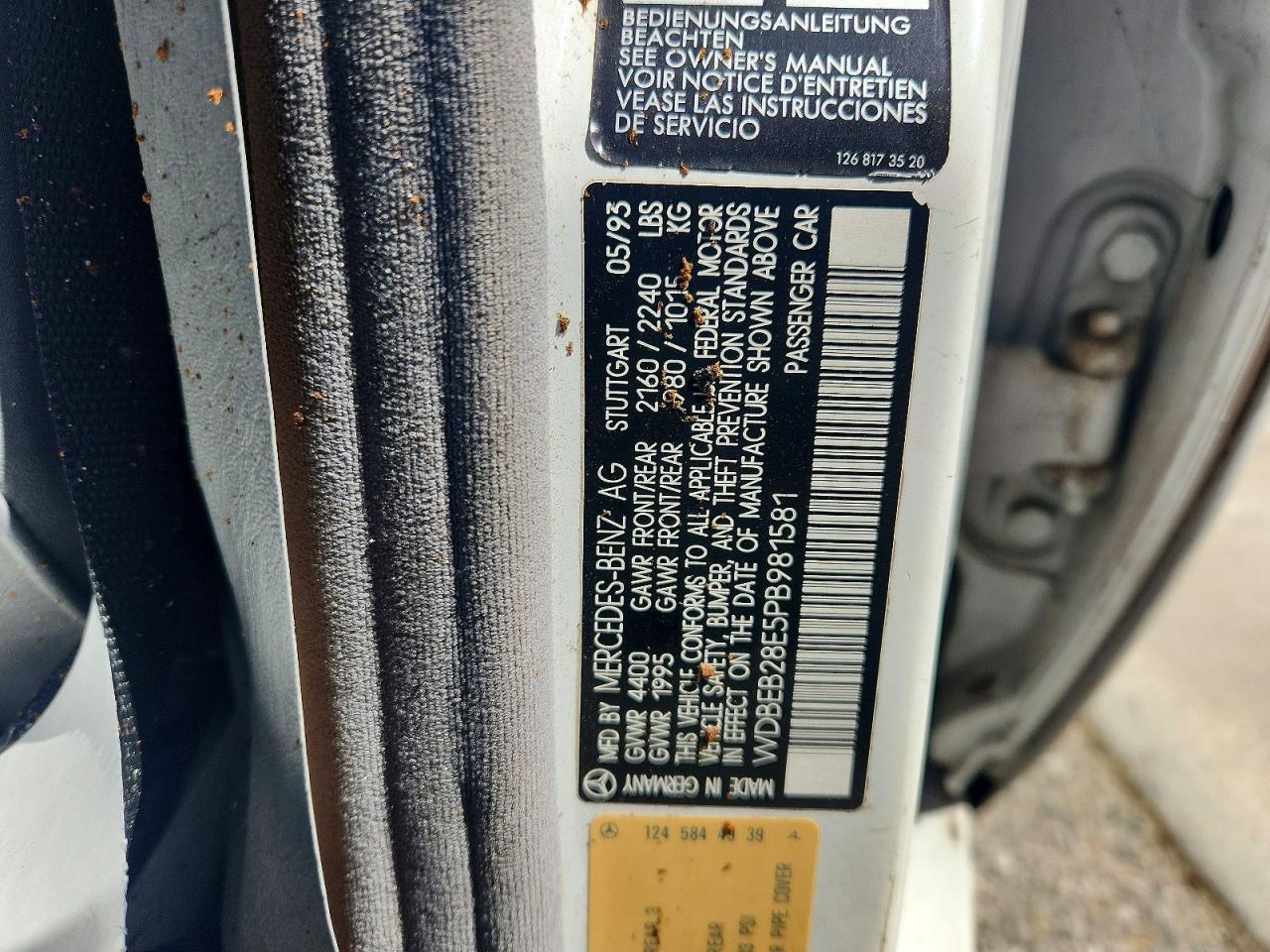 1993 Mercedes-benz 300 D White vin: WDBEB28E5PB981581